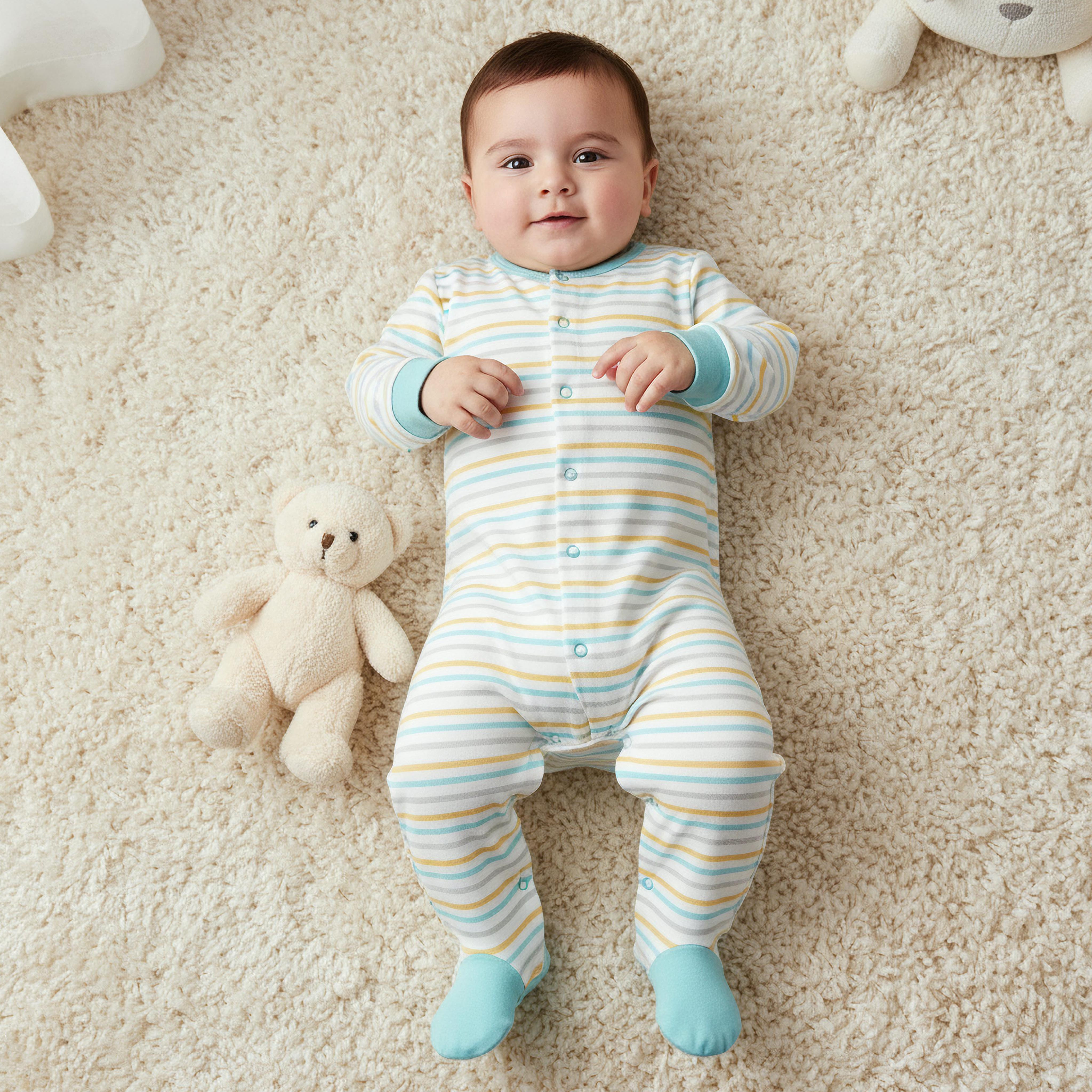Juniors Cotton Round Neck Long Sleeves Sleepsuit with Snap Button Closure - Pack of 2-baby-boys-clothing-nightwear-sleepsuits-image-2