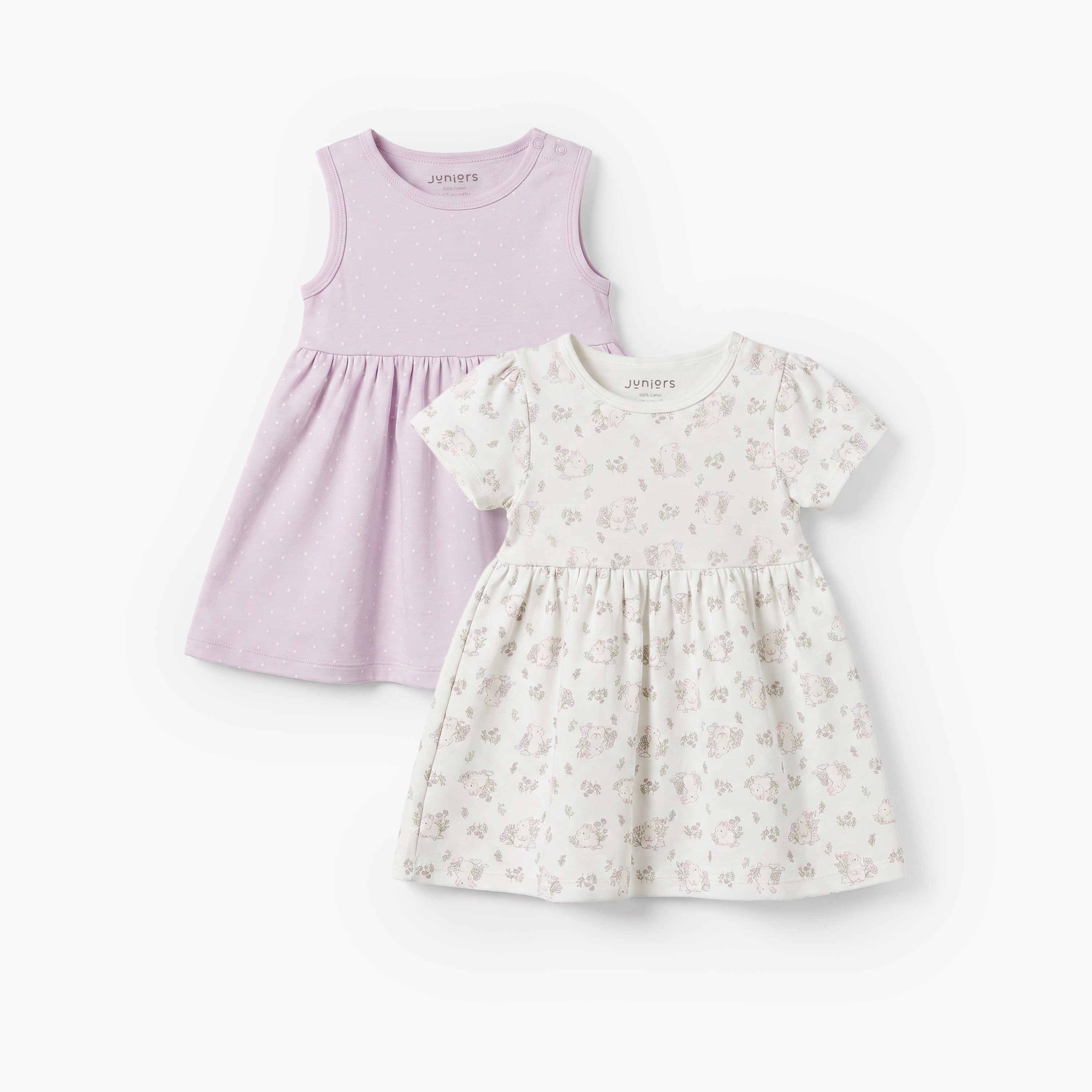فساتين إيه لاين طول الركبة بياقة مستديرة وطبعات من جونيورز - عبوة من قطعتين-baby-girls-clothing-dressesandjumpsuits-image-1