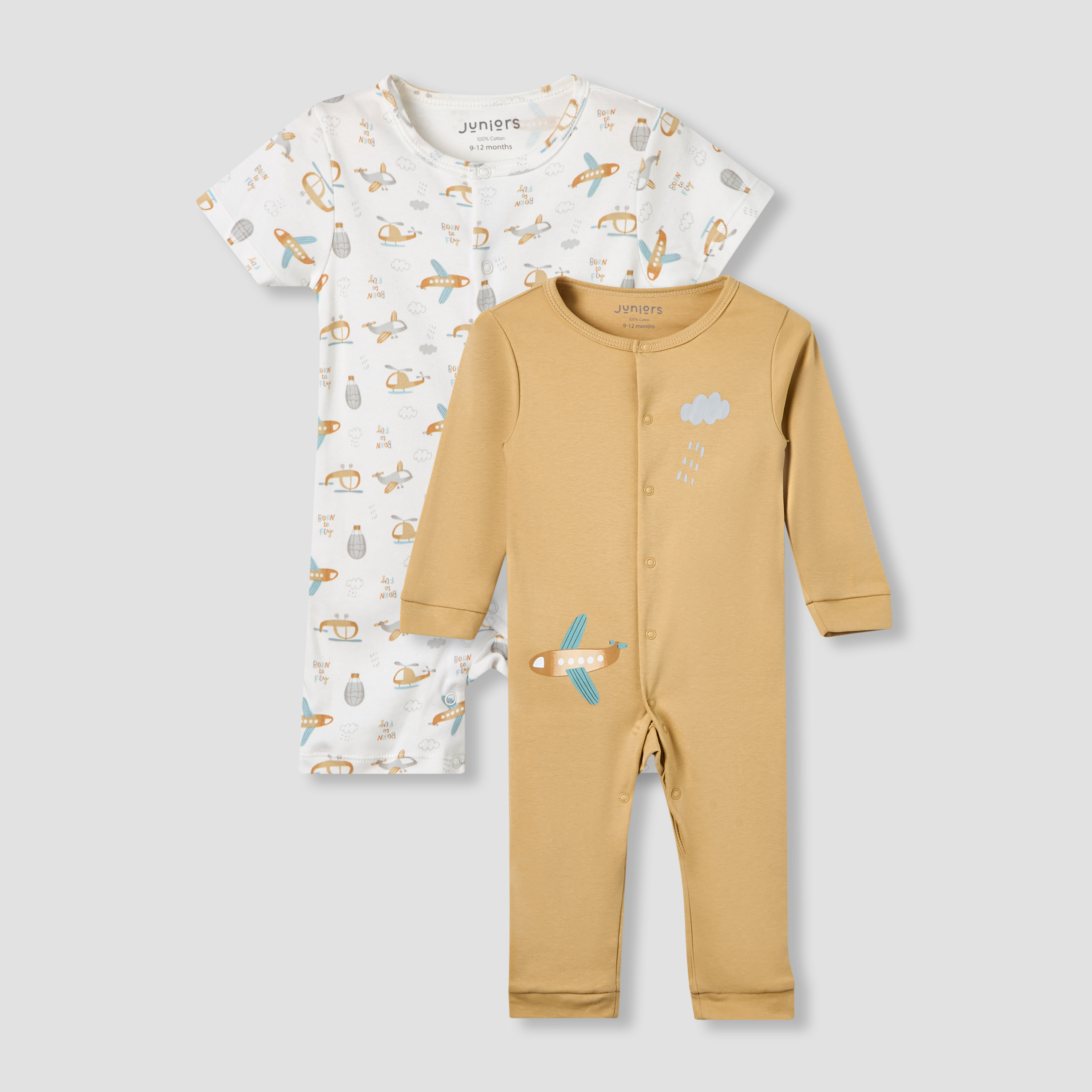 Set of 2 Juniors Cotton Round Neck Sleepsuit and Romper with Snap Buttons-baby-boys-clothing-nightwear-sleepsuits-image-1