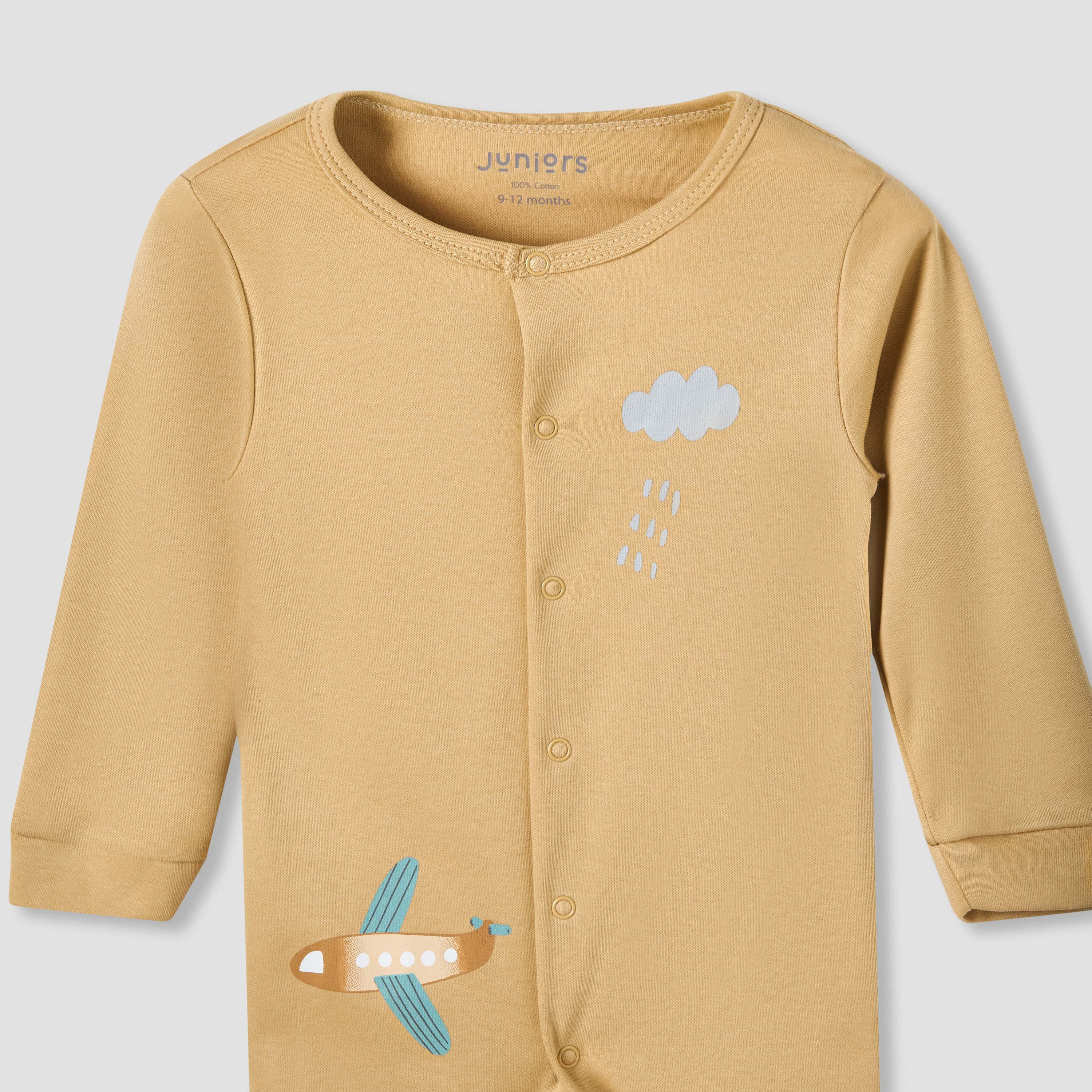 Set of 2 Juniors Cotton Round Neck Sleepsuit and Romper with Snap Buttons-baby-boys-clothing-nightwear-sleepsuits-image-4