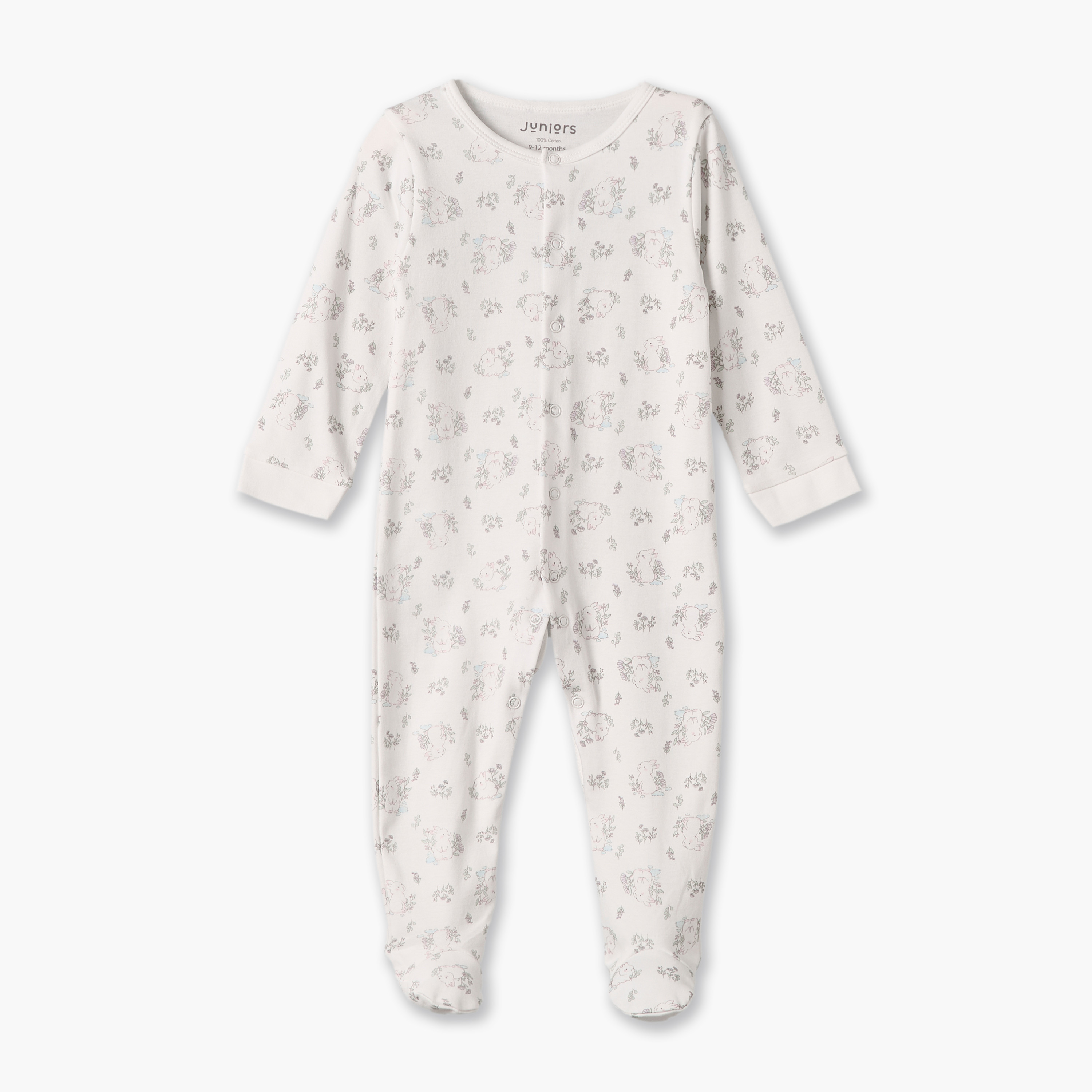 Pack of 2 Juniors Cotton Round Neck Long Sleeves Sleepsuit with Assorted Print-baby-girls-clothing-nightwear-sleepsuits-image-2