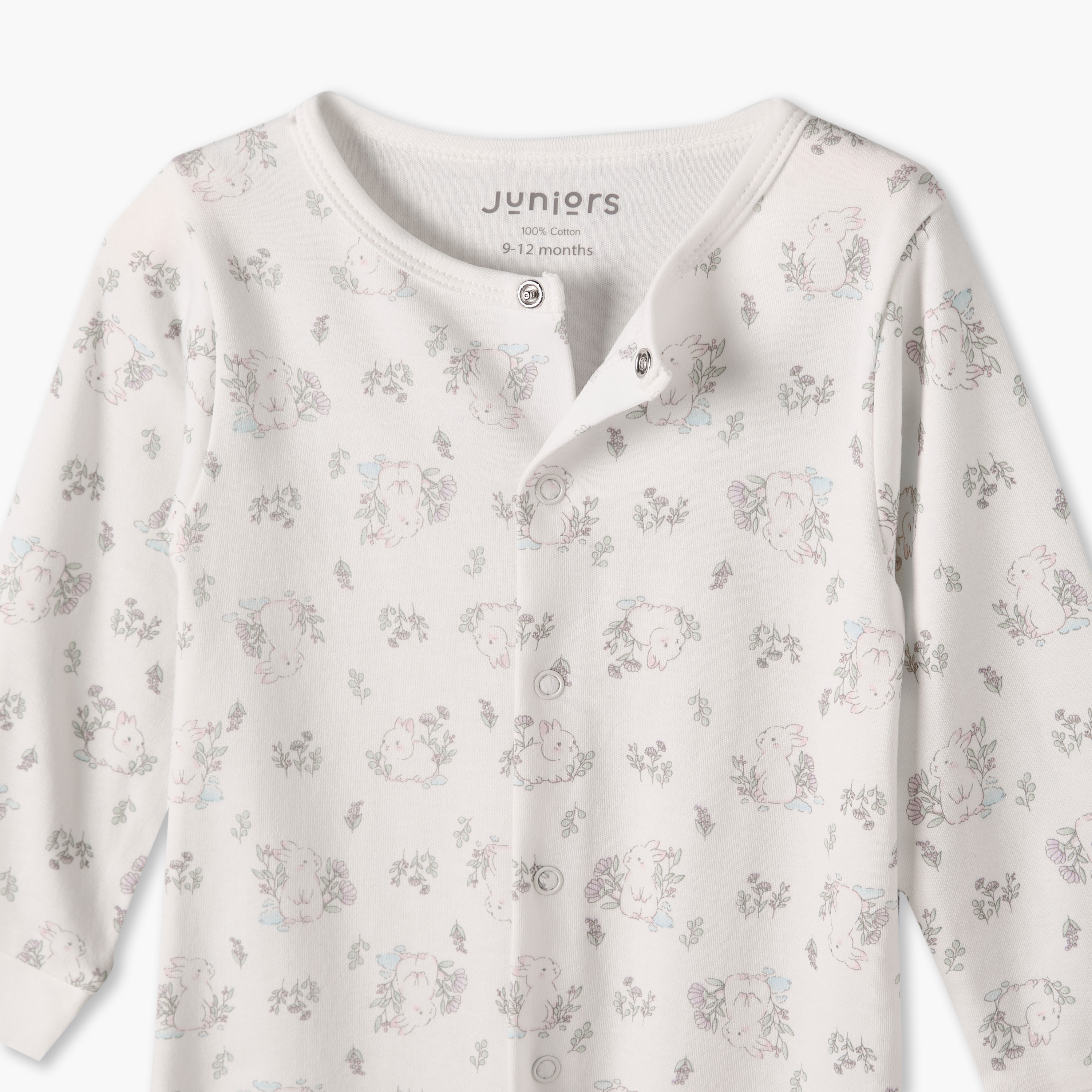 Pack of 2 Juniors Cotton Round Neck Long Sleeves Sleepsuit with Assorted Print-baby-girls-clothing-nightwear-sleepsuits-image-4