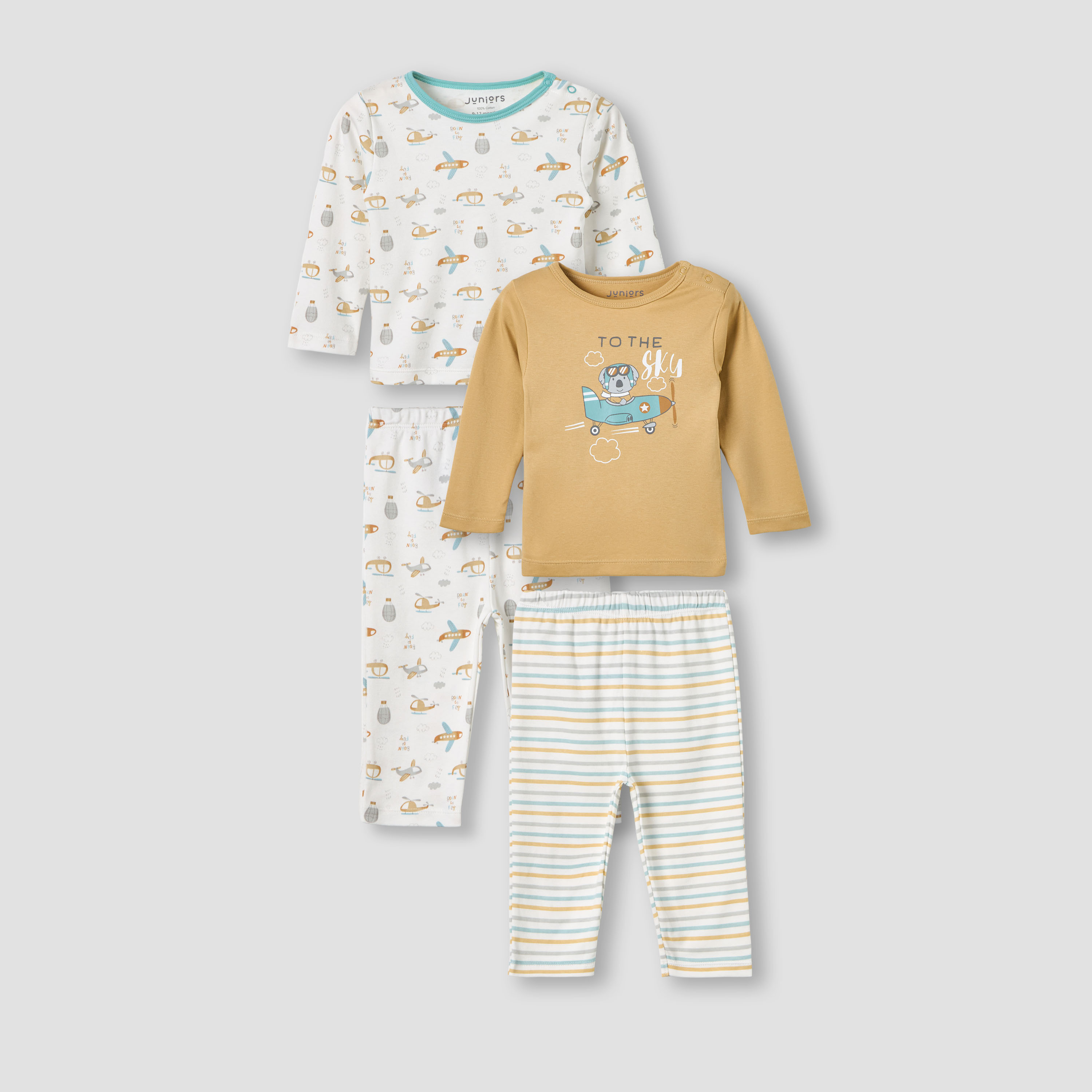 Pack of 2 Juniors Cotton Crew Neck Long Sleeves Pyjama Set with Print-baby-boys-clothing-nightwear-pyjamasets-image-1