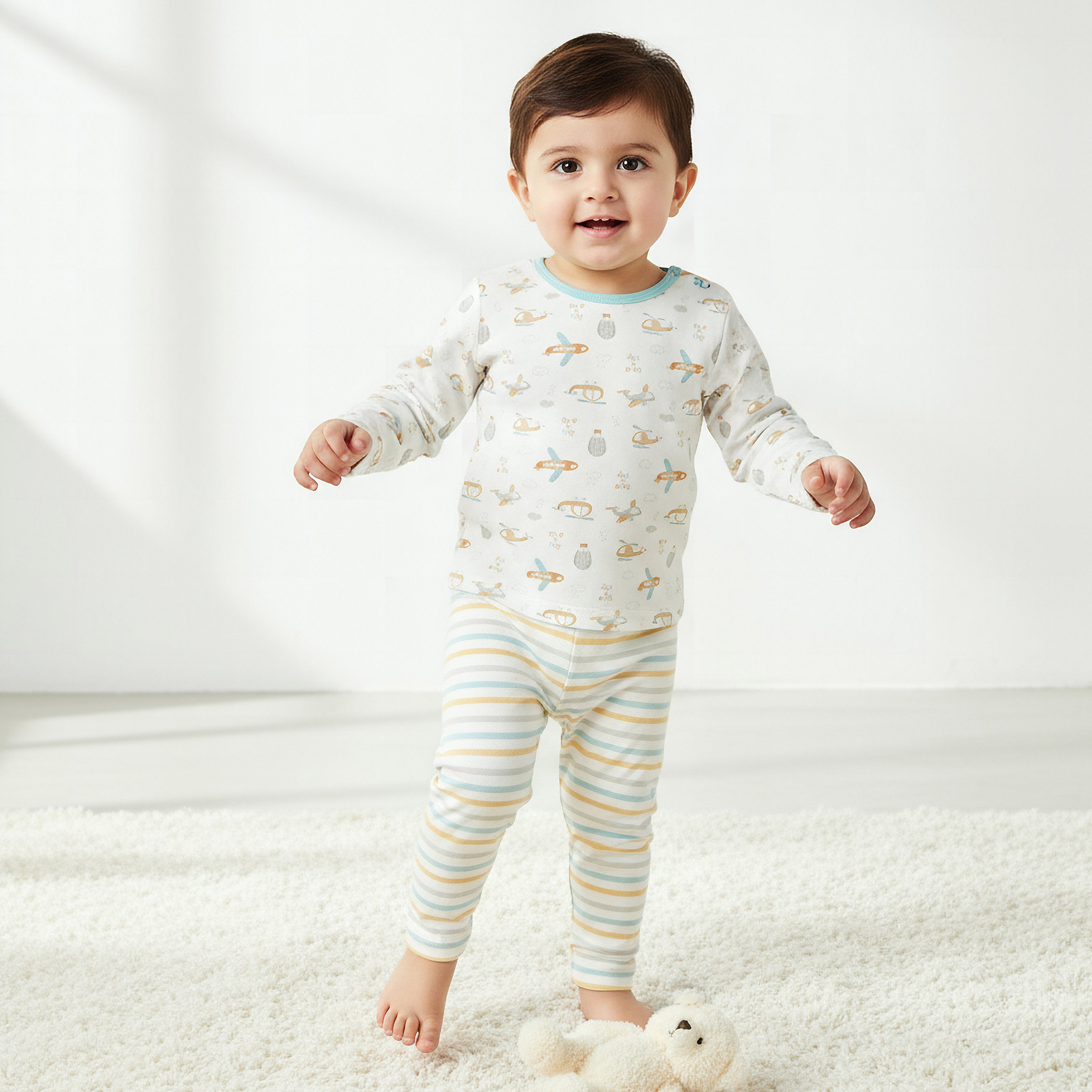 Pack of 2 Juniors Cotton Crew Neck Long Sleeves Pyjama Set with Print-baby-boys-clothing-nightwear-pyjamasets-image-2