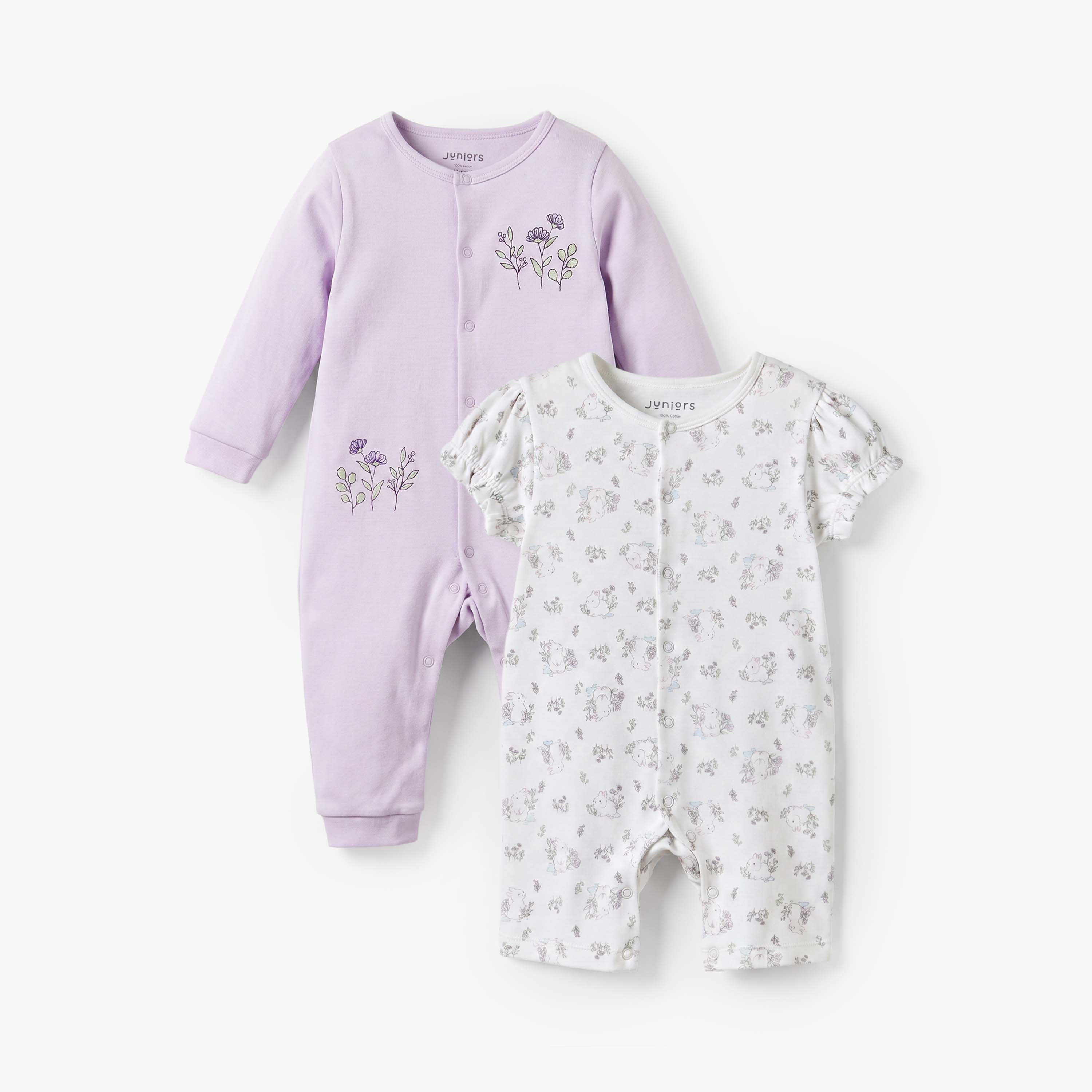 Set of 2 Juniors Cotton Round Neck Sleepsuit with Romper-baby-girls-clothing-nightwear-sleepsuits-image-1