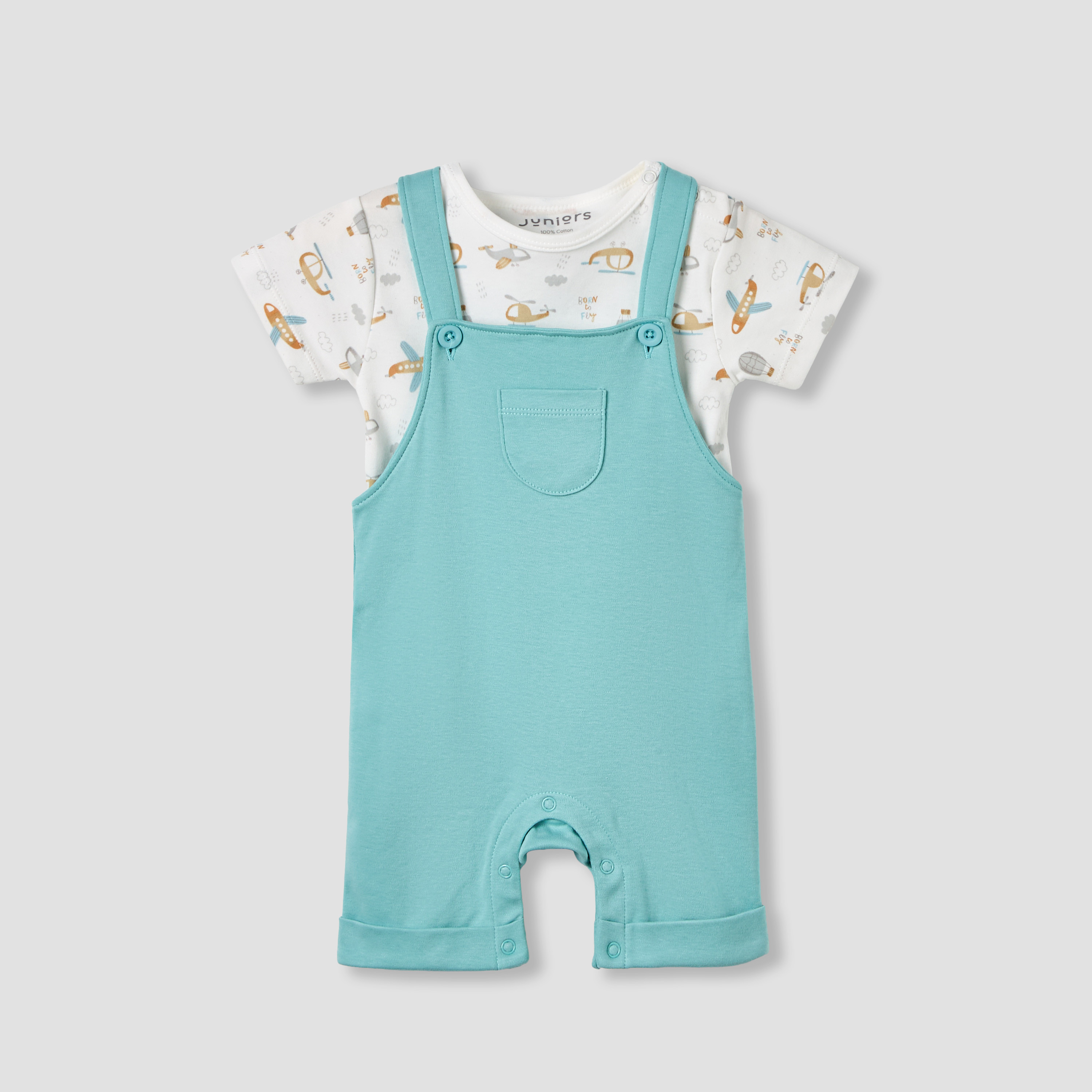 Juniors Crew Neck Short Sleeves Dungaree with Pocket-baby-boys-clothing-rompers-image-2
