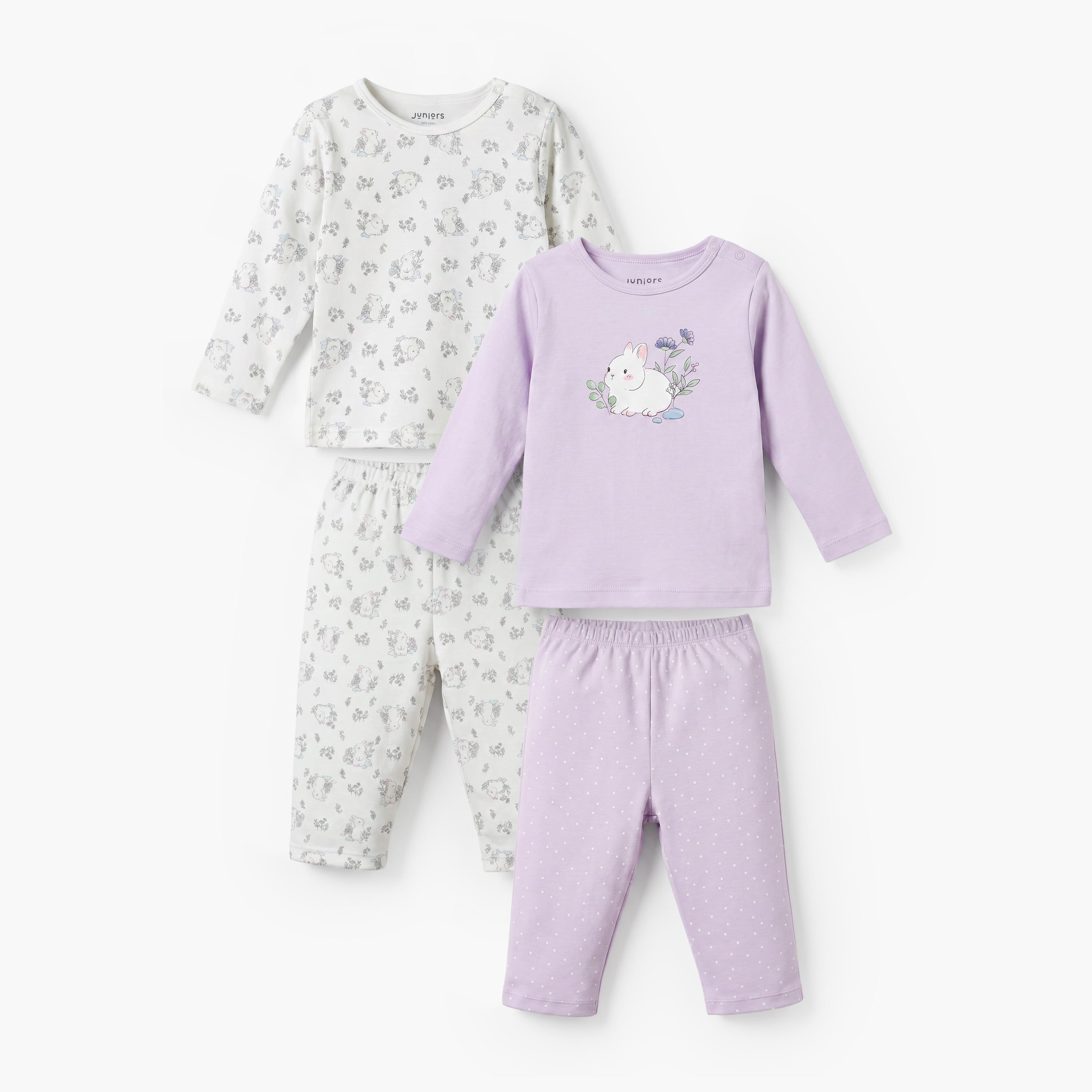 بيجاما قطن بياقة ضيقة وأكمام طويلة وطبعات طقمين من جونيورز-baby-girls-clothing-nightwear-pyjamasets-image-1