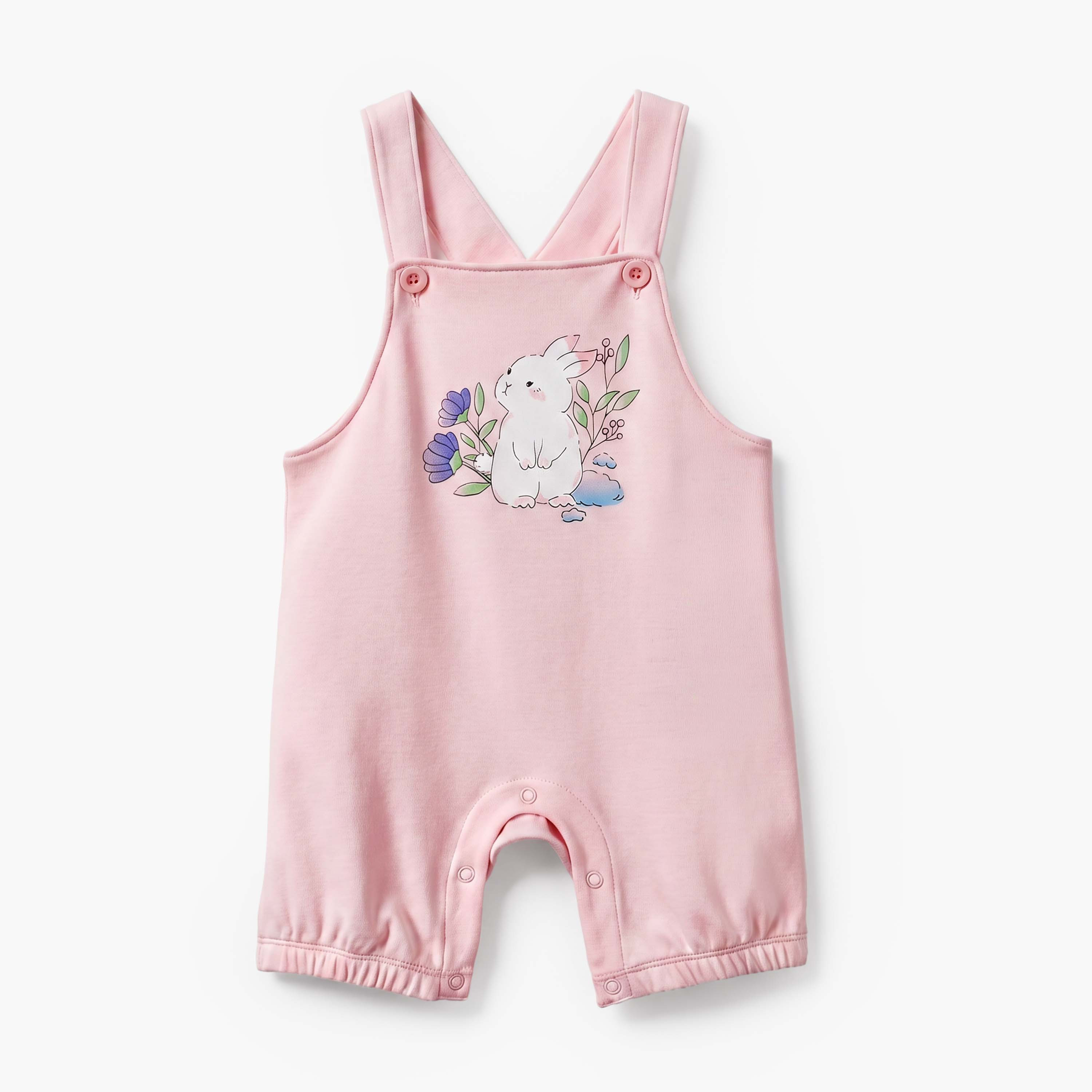 طقم دنغري بطبعات أرنب وبلوزة بياقة مستديرة وأكمام قصيرة من جونيورز-baby-girls-clothing-setsandcoords-image-3