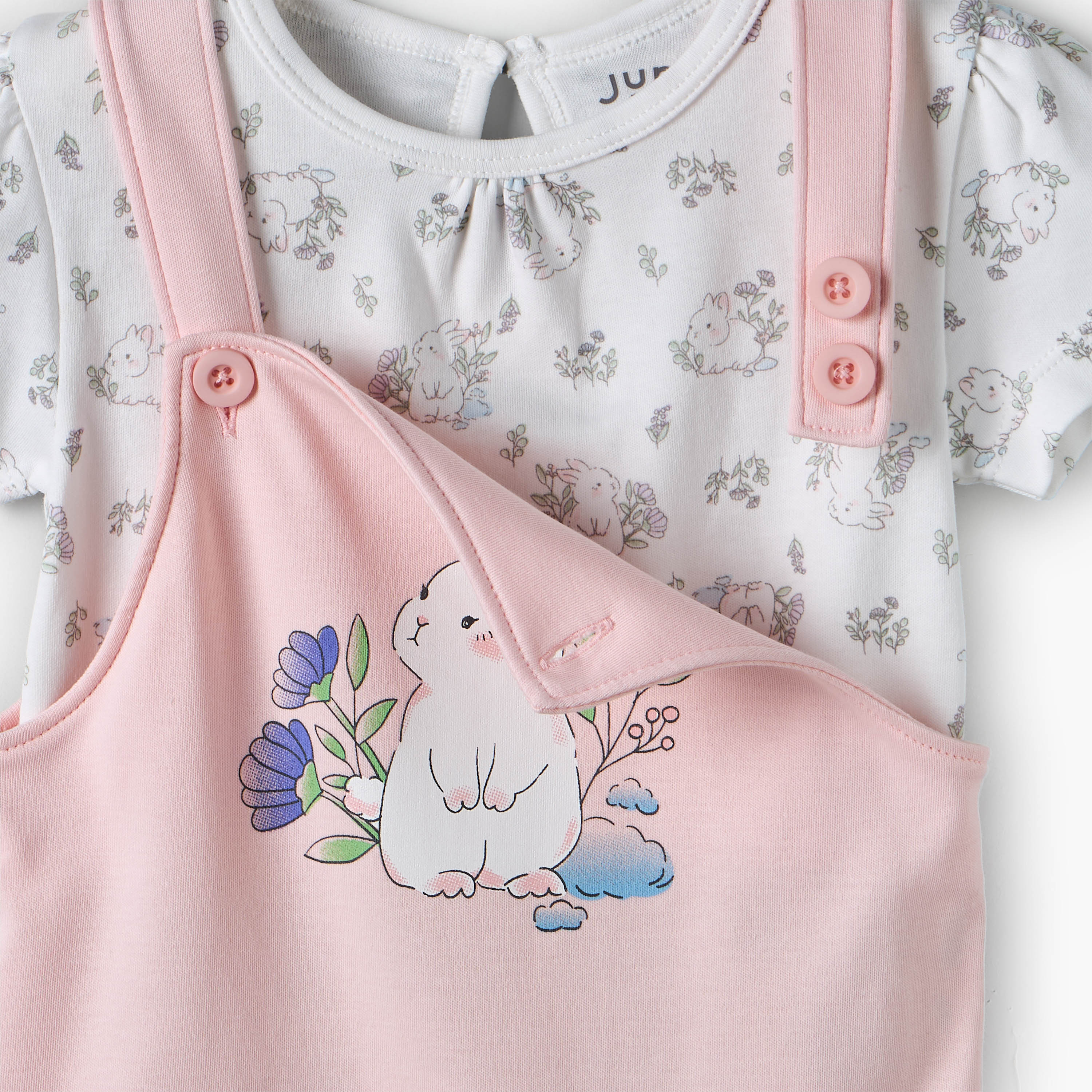 طقم دنغري بطبعات أرنب وبلوزة بياقة مستديرة وأكمام قصيرة من جونيورز-baby-girls-clothing-setsandcoords-image-6