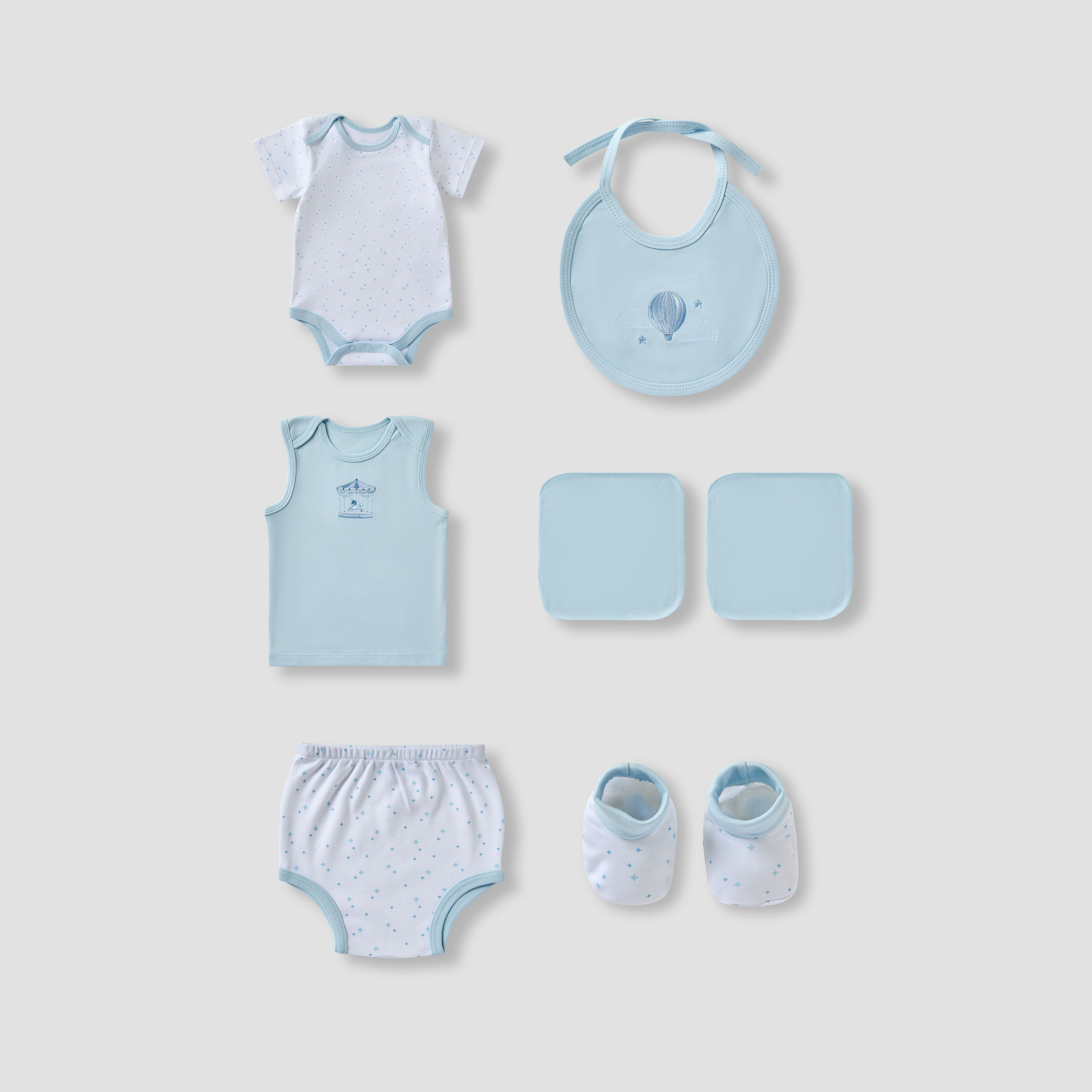 Juniors 6-Piece Boys Gift Set - Cotton - Bodysuit, Booties, Bib, Wash Cloth, Briefs - Star Print-baby-boys-clothing-setsandcoords-image-2