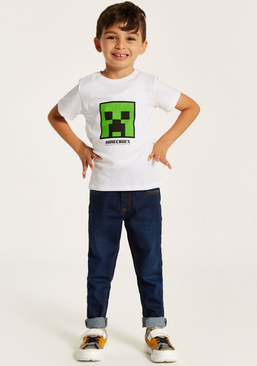 Juniors Minecraft Print T-shirt with Crew Neck and Short Sleeves-T Shirts-image-0