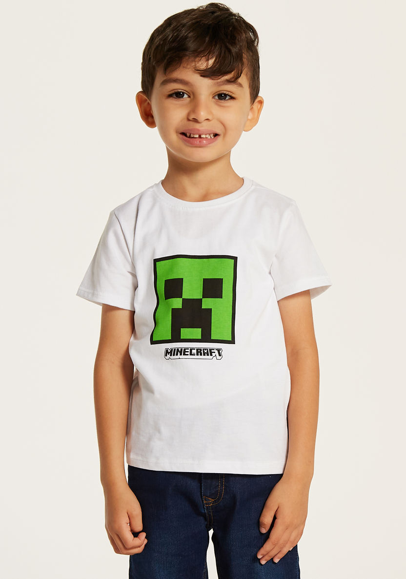 Juniors Minecraft Print T-shirt with Crew Neck and Short Sleeves-T Shirts-image-1