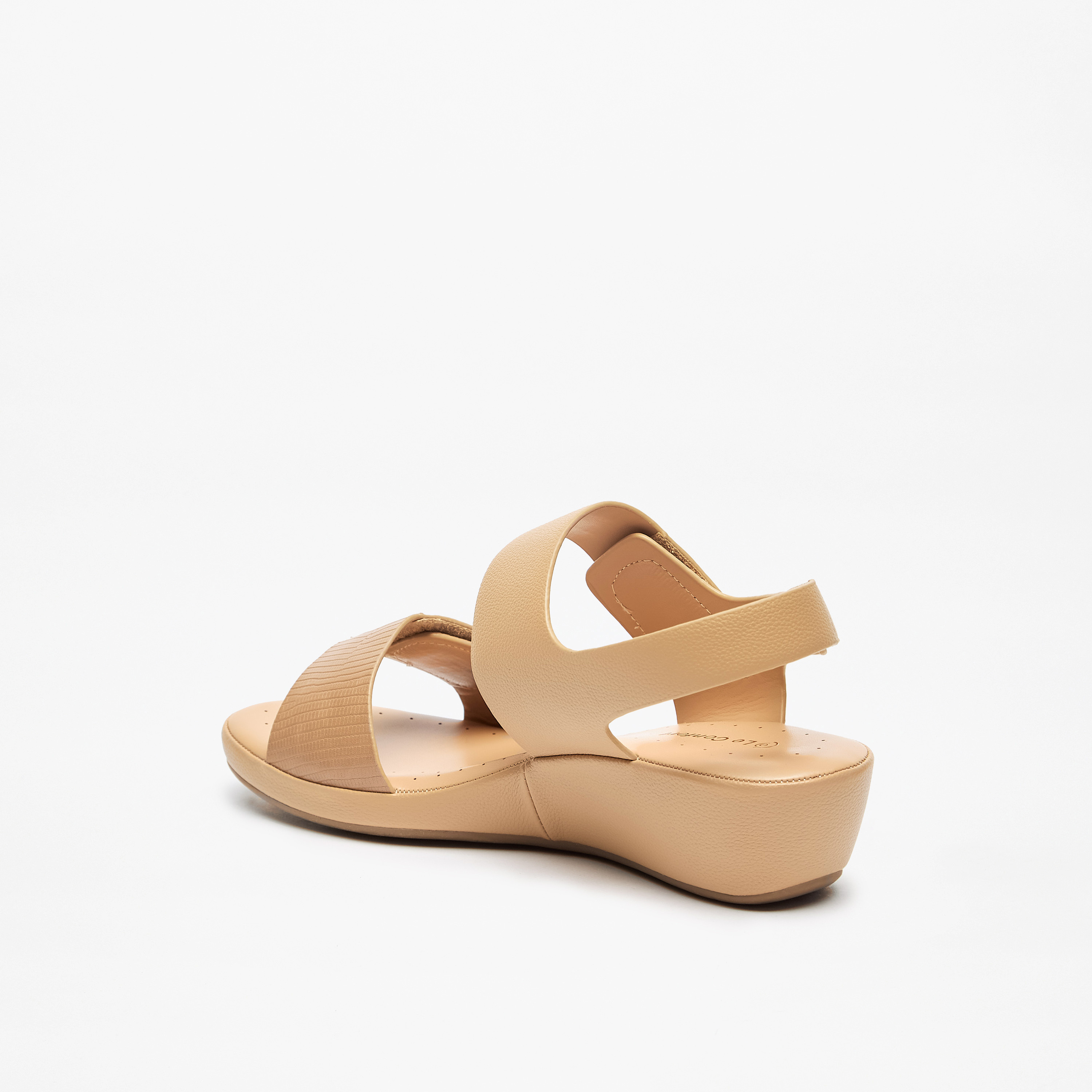 Le Confort Textured Slip-On Comfort Sandals with Hook and Loop Closure-women-shoes-sandals-heeled-image-2