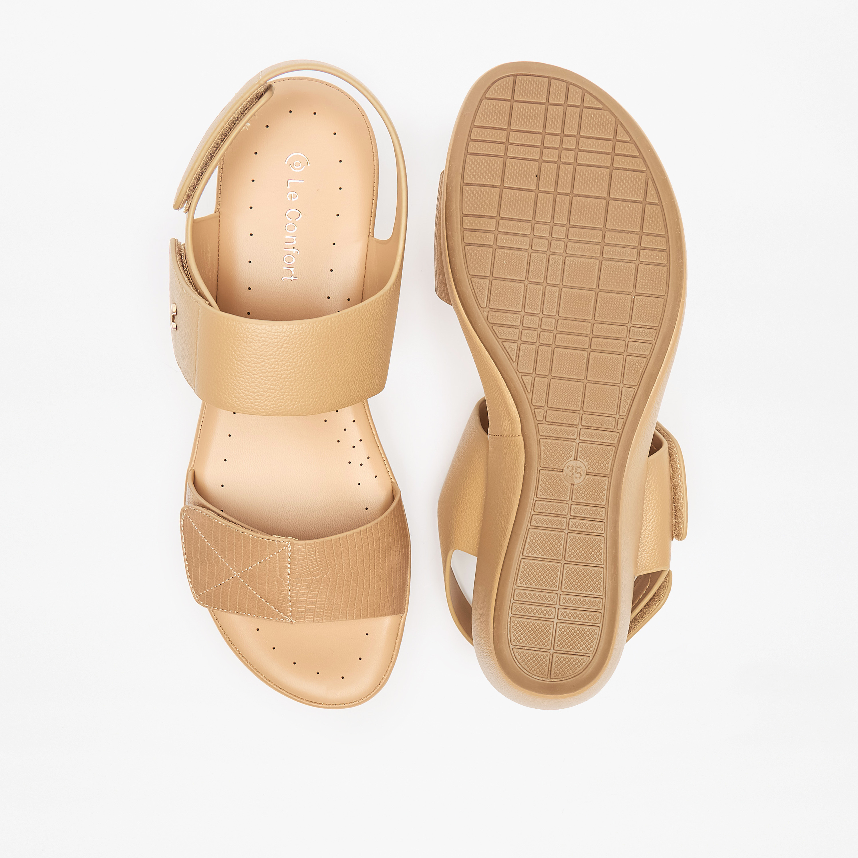 Le Confort Textured Slip-On Comfort Sandals with Hook and Loop Closure-women-shoes-sandals-heeled-image-4