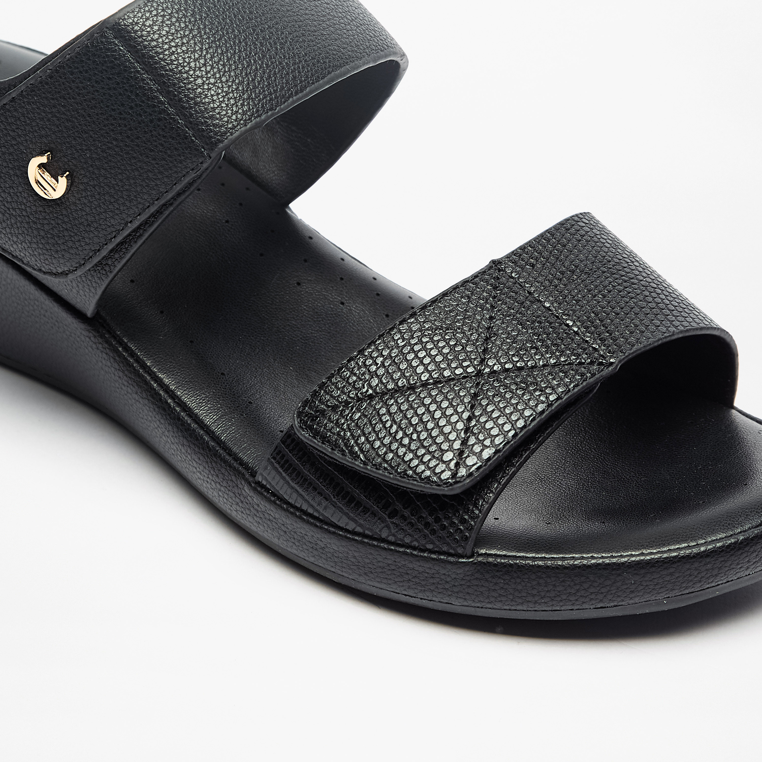 Le Confort Textured Slip-On Comfort Sandals with Hook and Loop Closure-women-shoes-sandals-heeled-image-5