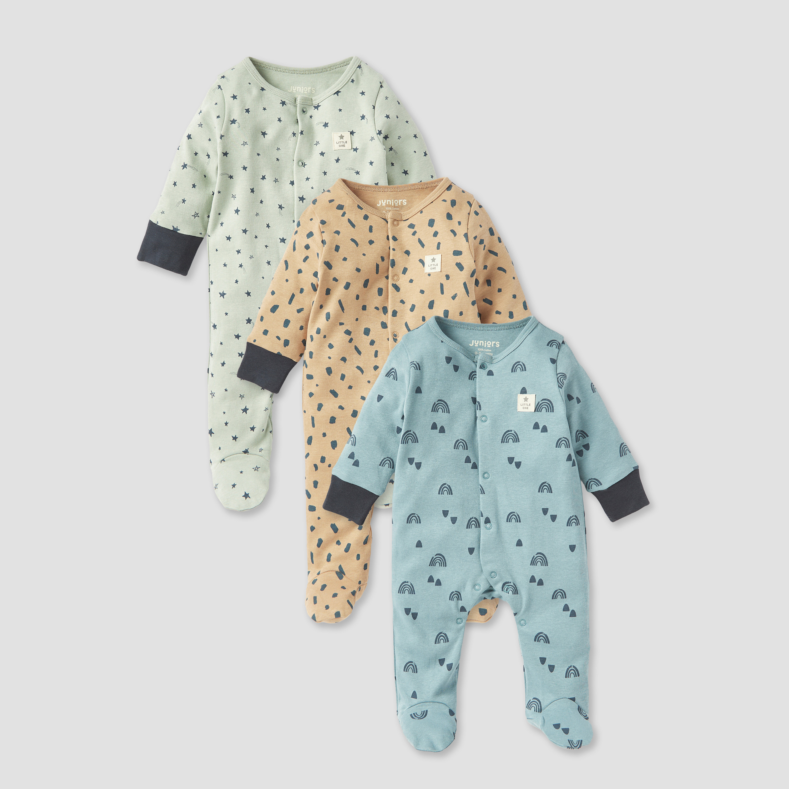 Juniors All-Over Print Sleepsuit with Long Sleeves - Set of 3-baby-boys-clothing-nightwear-sleepsuits-image-1