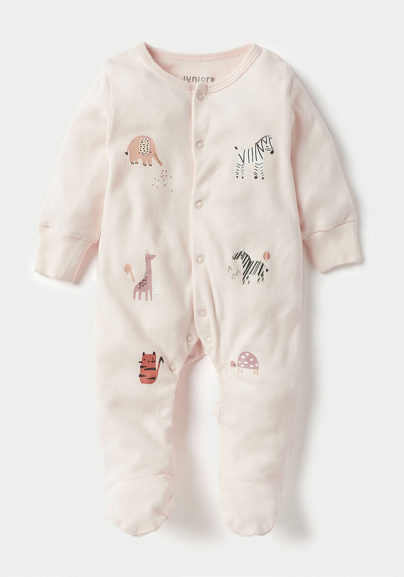Juniors Printed Sleepsuit with Long Sleeves and Snap Button Closure - Set of 3-Sleepsuits-image-1