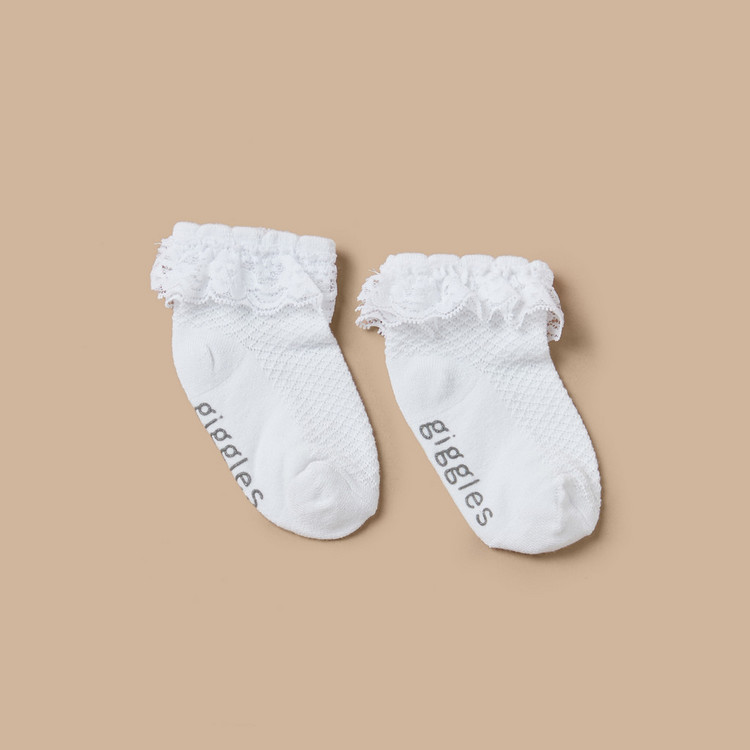 Giggles Embroidered Frill Detail Socks