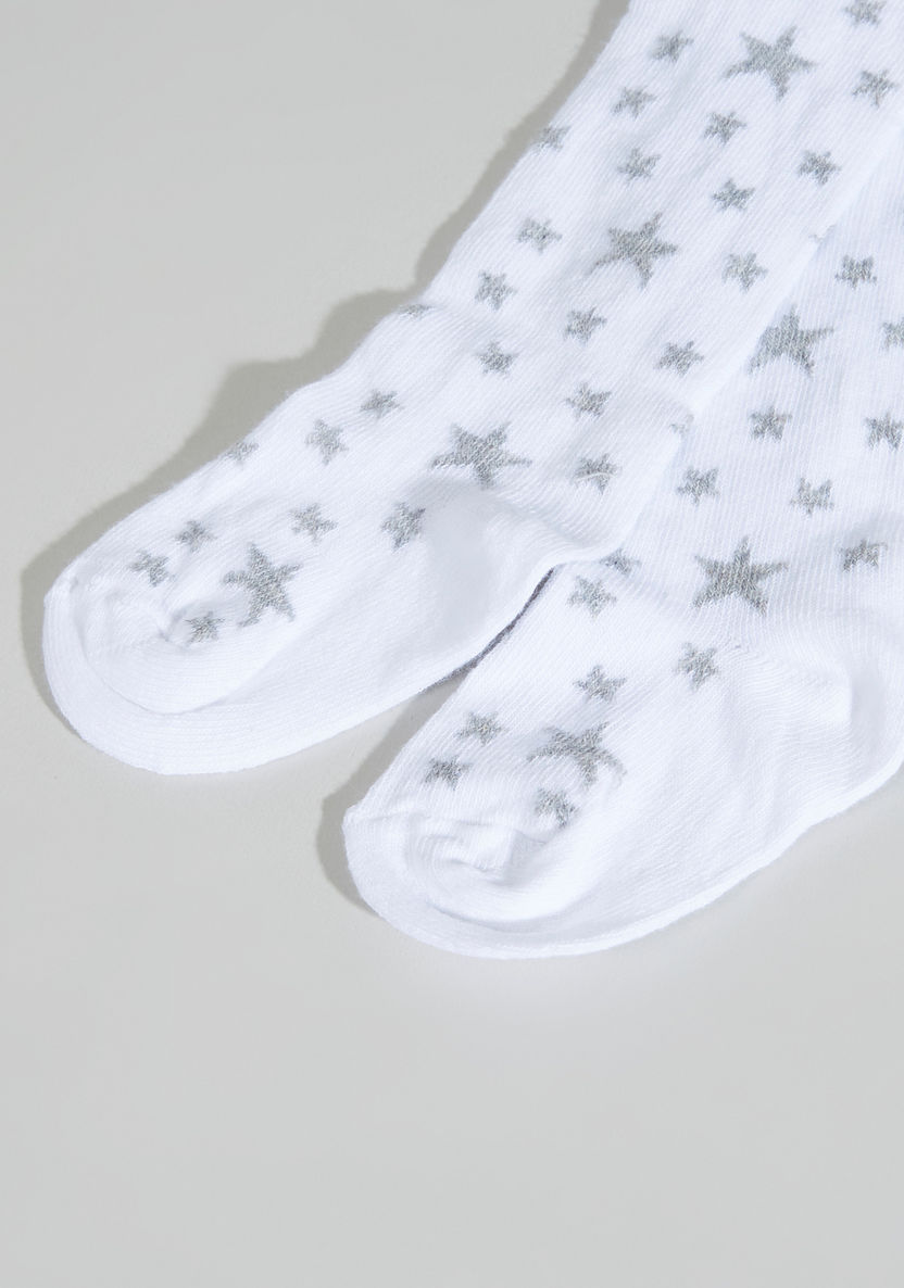 Juniors Star Printed Tights with Closed Feet-Innerwear-image-2