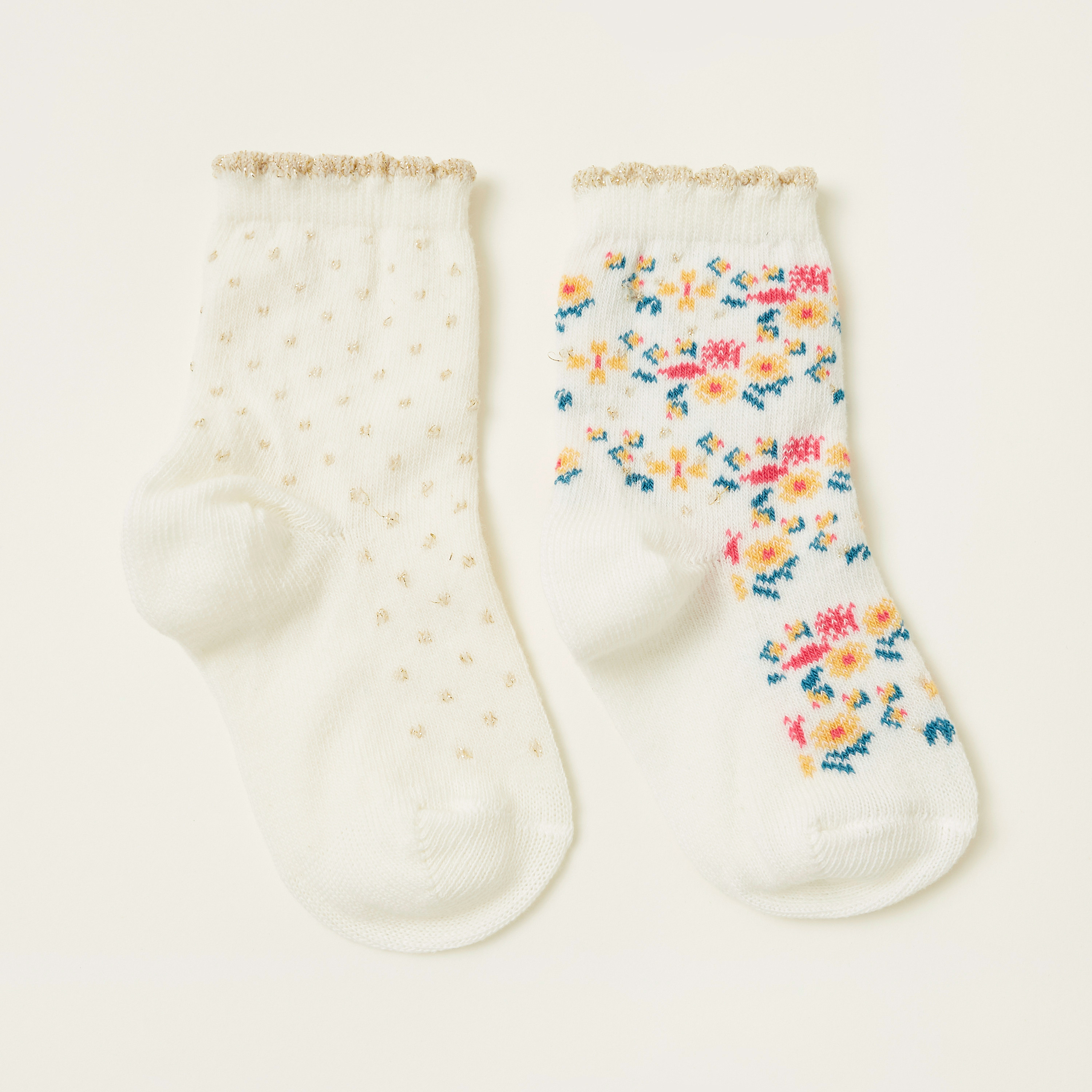Juniors Floral Print Ankle Length Infant Socks - Set of 2-baby-girls-accessories-socks-image-1