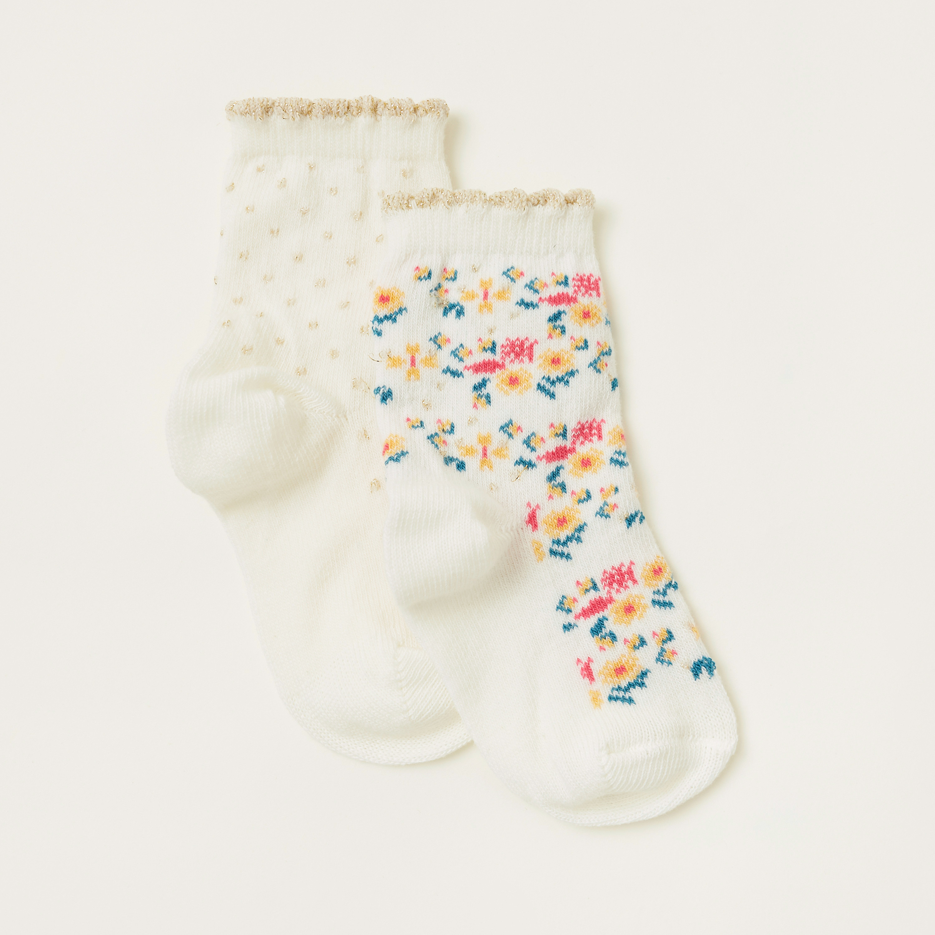 Juniors Floral Print Ankle Length Infant Socks - Set of 2-baby-girls-accessories-socks-image-2
