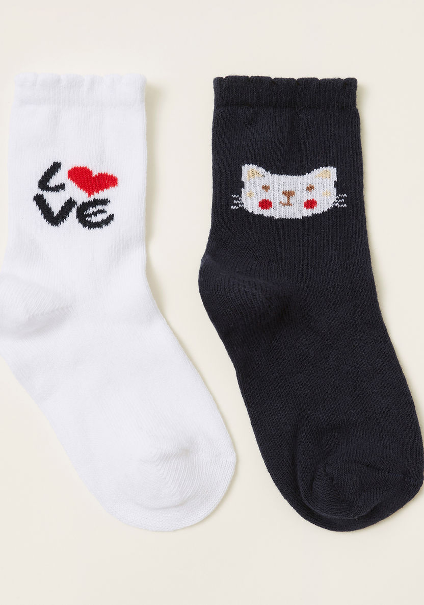 Juniors Printed Socks with Scalloped Hem - Set of 2-Socks-image-0