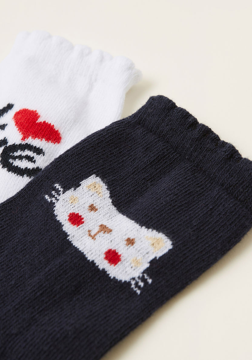 Juniors Printed Socks with Scalloped Hem - Set of 2-Socks-image-2
