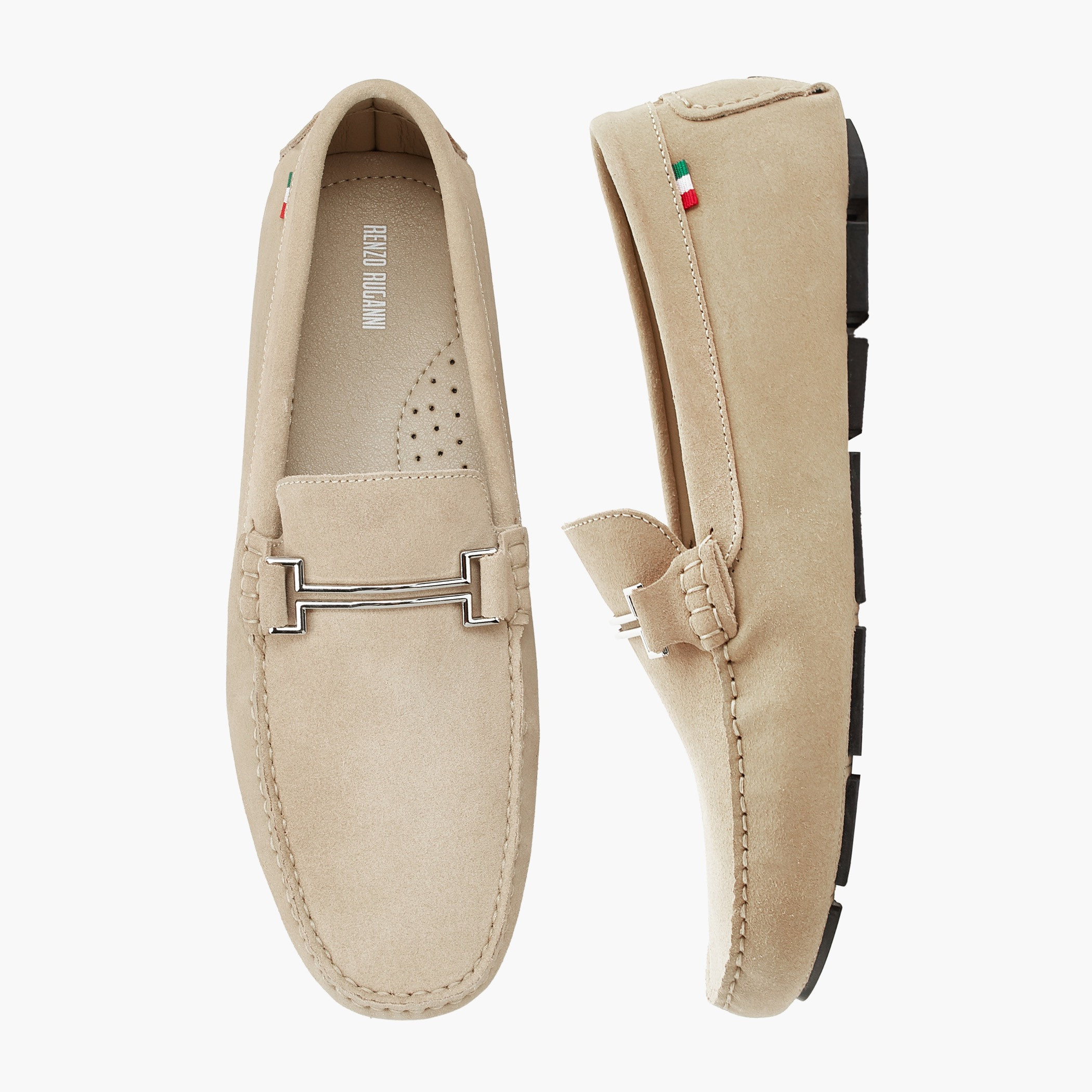 Renzo Ruganni Men Metallic Trim Suede Leather Moccasins-men-shoes-loafersandmoccasins-image-1