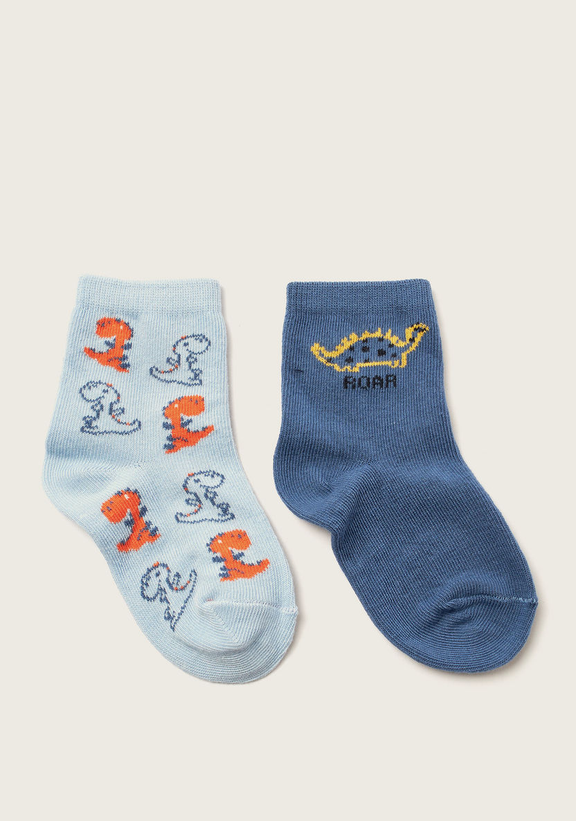 Juniors Dinosaur Detail Ankle Length Socks - Set of 2-Socks-image-0