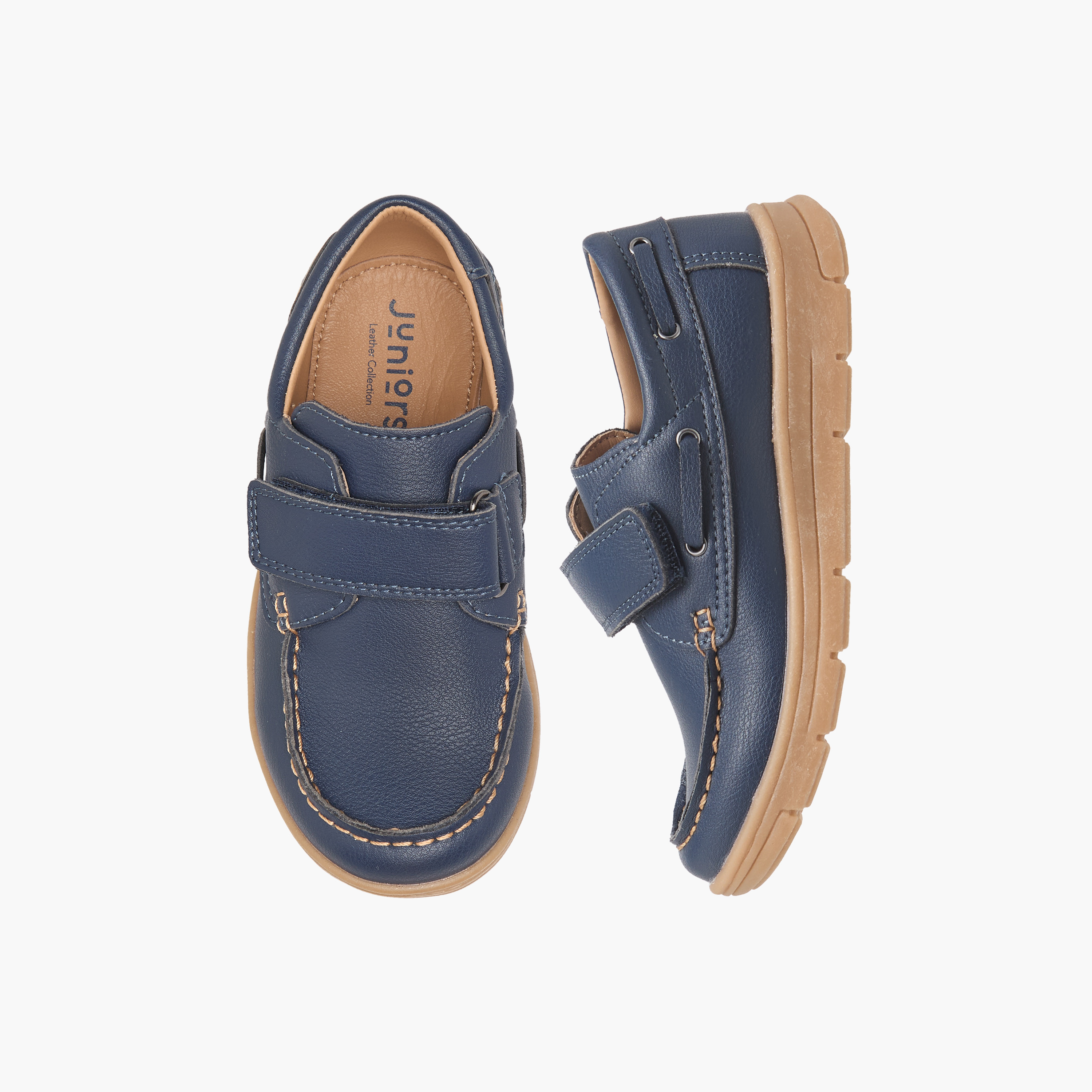 Juniors Textured Loafers with Hook and Loop Closure-boys-shoes-loafers-image-1