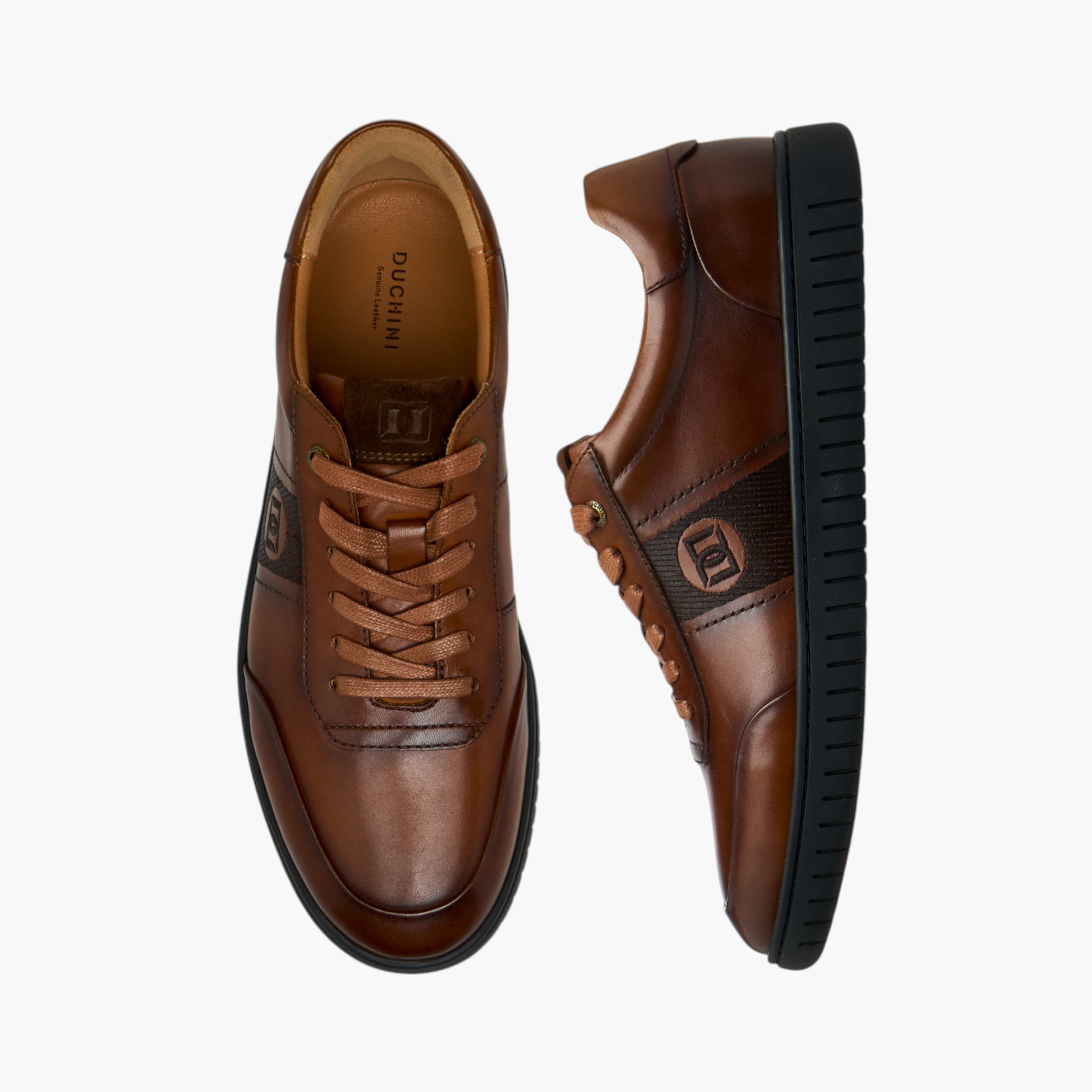 Duchini Men's Leather Logo Embroidered Lace-Up Sneakers-men-shoes-sneakers-image-1
