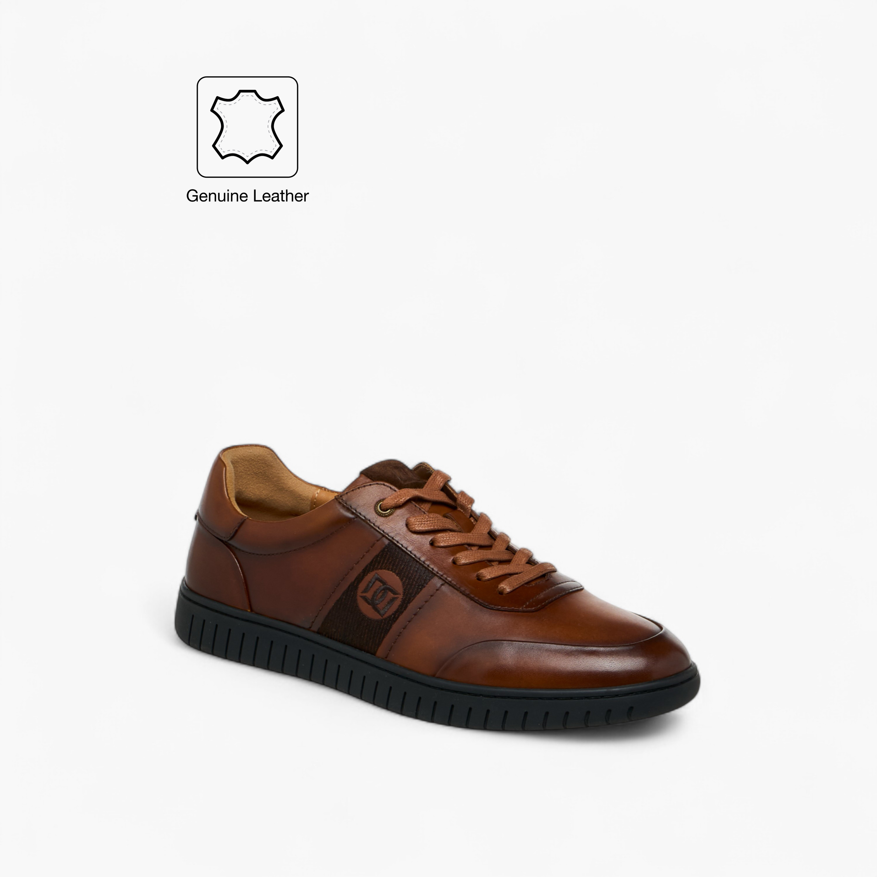 Duchini Men's Leather Logo Embroidered Lace-Up Sneakers-men-shoes-sneakers-image-2