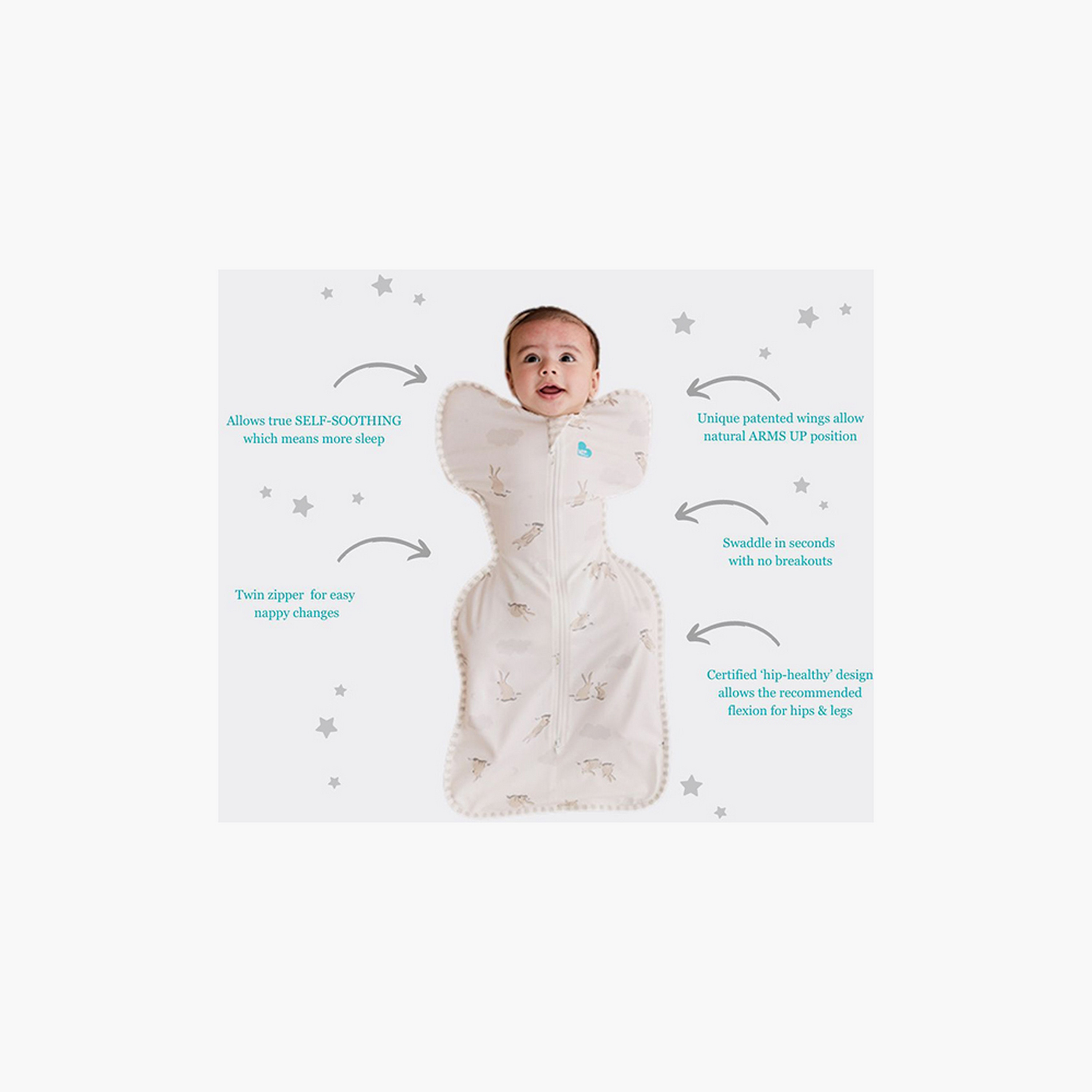 Love To Dream Cloud Bunnies Print Swaddle UP Sleeping Bag - White-baby-nursery-blanketsandswaddles-swaddlesandsleepingbags-image-2