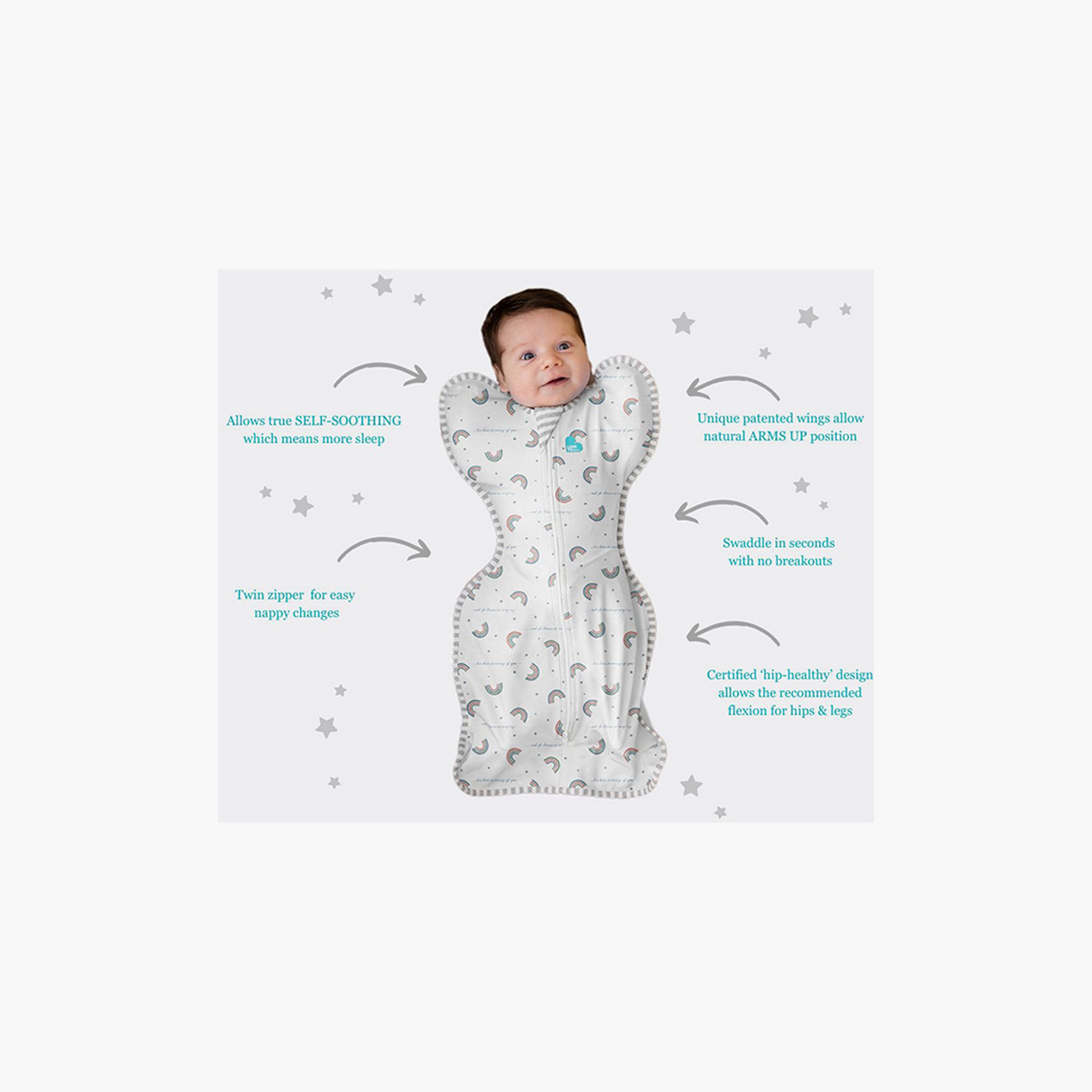 Love To Dream Rainbow Print Swaddle Up Sleeping Bag - White-baby-nursery-blanketsandswaddles-swaddlesandsleepingbags-image-2