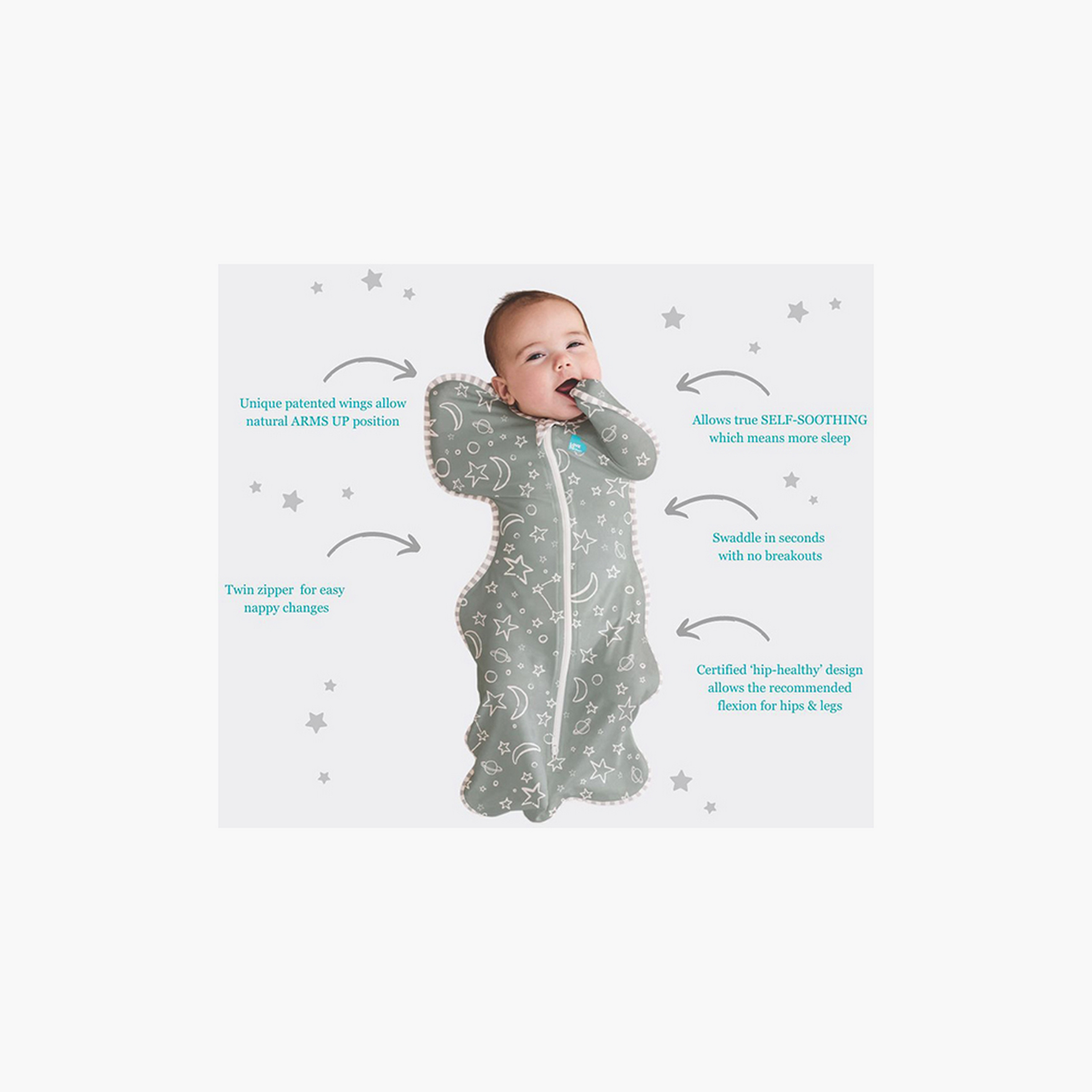 Love To Dream Stars & Moon Print Swaddle UP Sleeping Bag - Olive-baby-nursery-blanketsandswaddles-swaddlesandsleepingbags-image-2