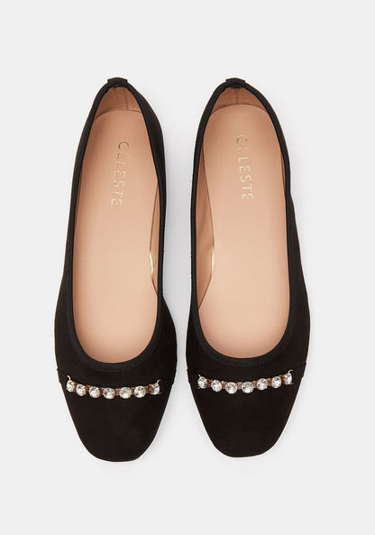 Celeste Women's Slip-On Embellished Square Toe Ballerina Shoes-Women%27s Ballerinas-image-4