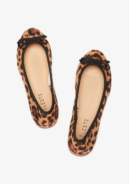 Celeste Women's Animal Print Slip-On Round Toe Ballerina Shoes with Bow Accent-Women%27s Ballerinas-image-1