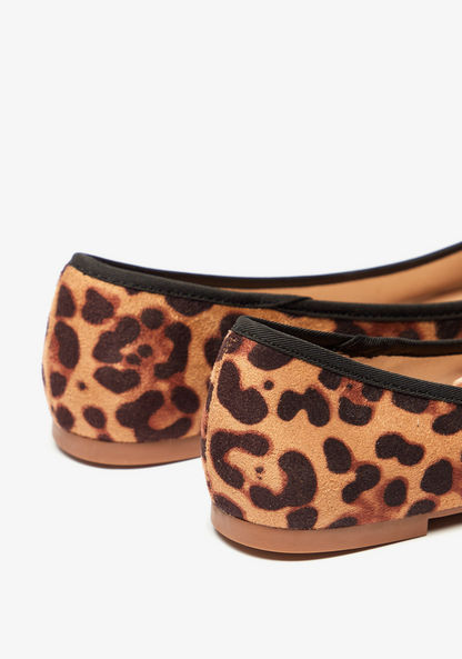 Celeste Women's Animal Print Slip-On Round Toe Ballerina Shoes with Bow Accent-Women%27s Ballerinas-image-2