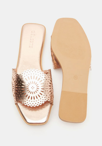 Celeste Women's Slip-On Slide Sandals with Laser Cut Detail-Women%27s Flat Sandals-image-4
