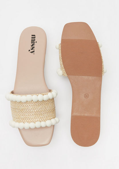 Missy Textured Slip-On Slide Sandals with Pom-Pom Detail-Women%27s Flat Sandals-image-4