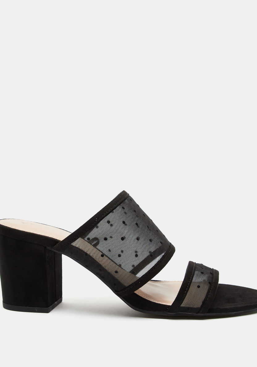 Celeste Women's Swiss Dot Textured Slip-On Sandals with Block Heels-Women%27s Heel Sandals-image-0