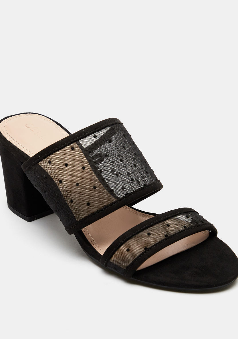 Celeste Women's Swiss Dot Textured Slip-On Sandals with Block Heels-Women%27s Heel Sandals-image-1