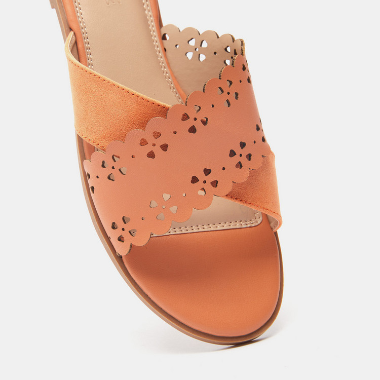 Celeste Women's Cross Strap Slip-On Sandals with Laser Cut Detail