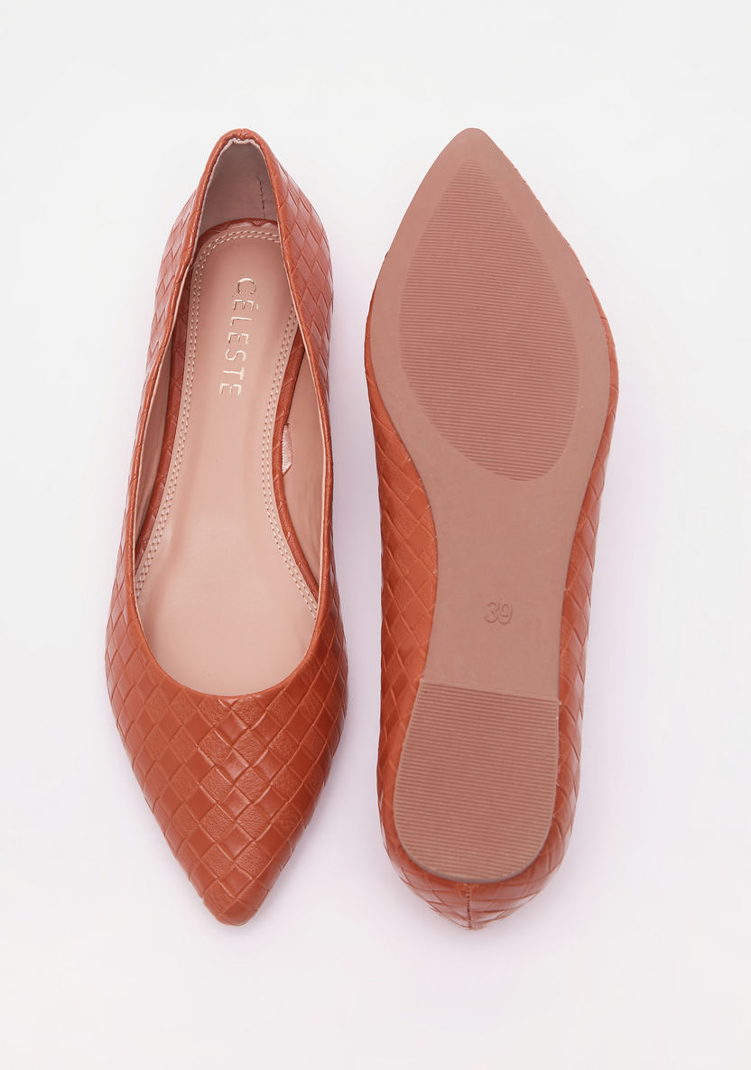 Celeste Women's Textured Pointed Toe Slip-On Ballerina Shoes-Women%27s Ballerinas-image-4