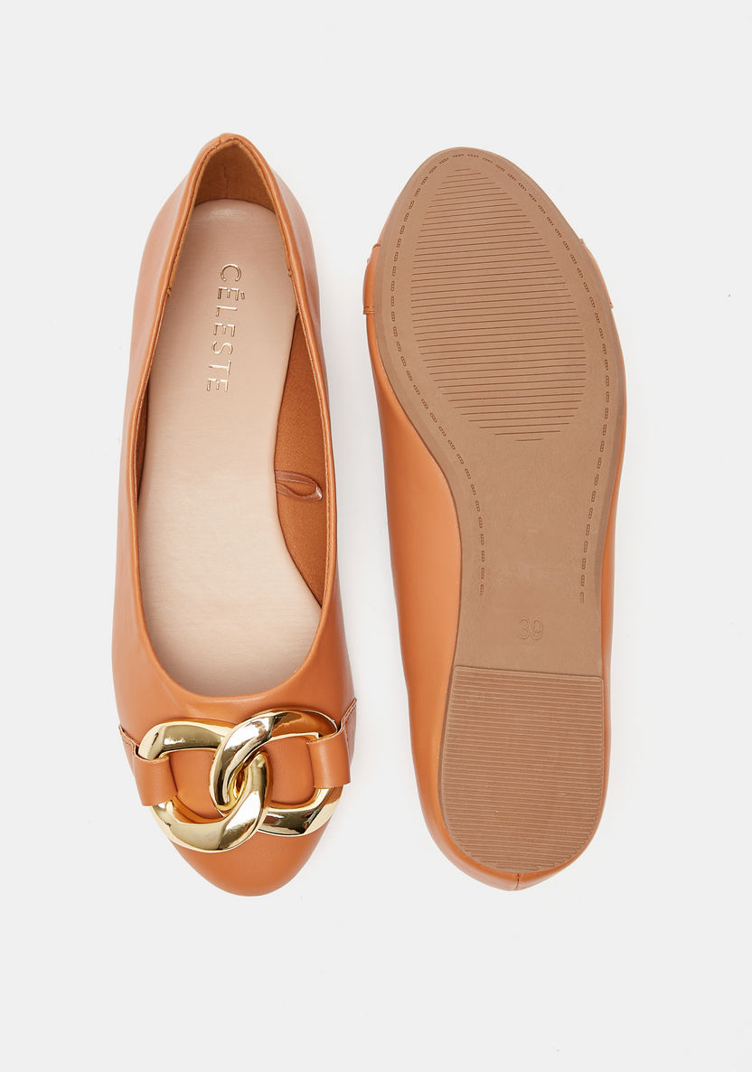 Celeste Women's Slip-On Ballerina Shoes with Chainlink Accent-Women%27s Ballerinas-image-4