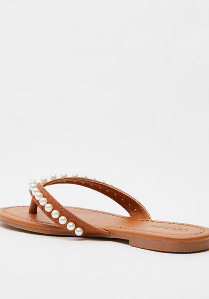 Celeste Women's Slip-On Thong Sandals with Pearl Detailing-Women%27s Flat Sandals-image-2