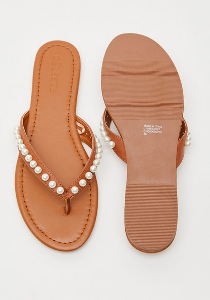Celeste Women's Slip-On Thong Sandals with Pearl Detailing-Women%27s Flat Sandals-image-4