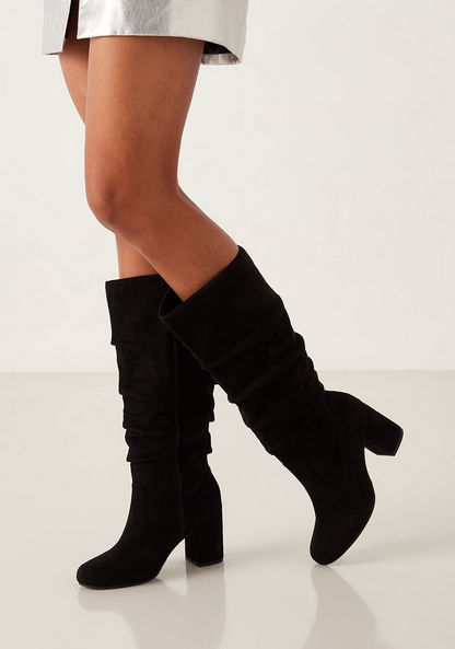 Celeste Women's Almond Toe Knee Length Boots with Block Heels-Women%27s Boots-image-0