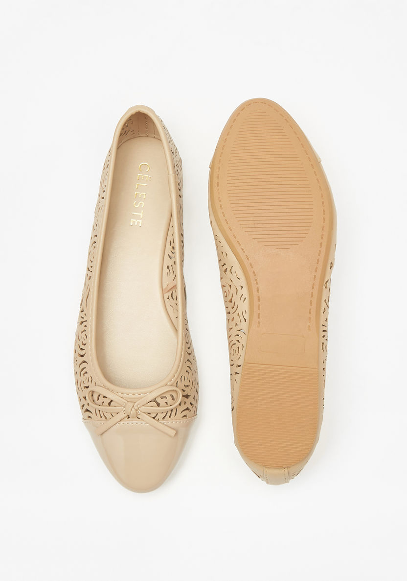 Celeste Women's Cutwork Detail Slip-On Round Toe Ballerina Shoes-Women%27s Ballerinas-image-3