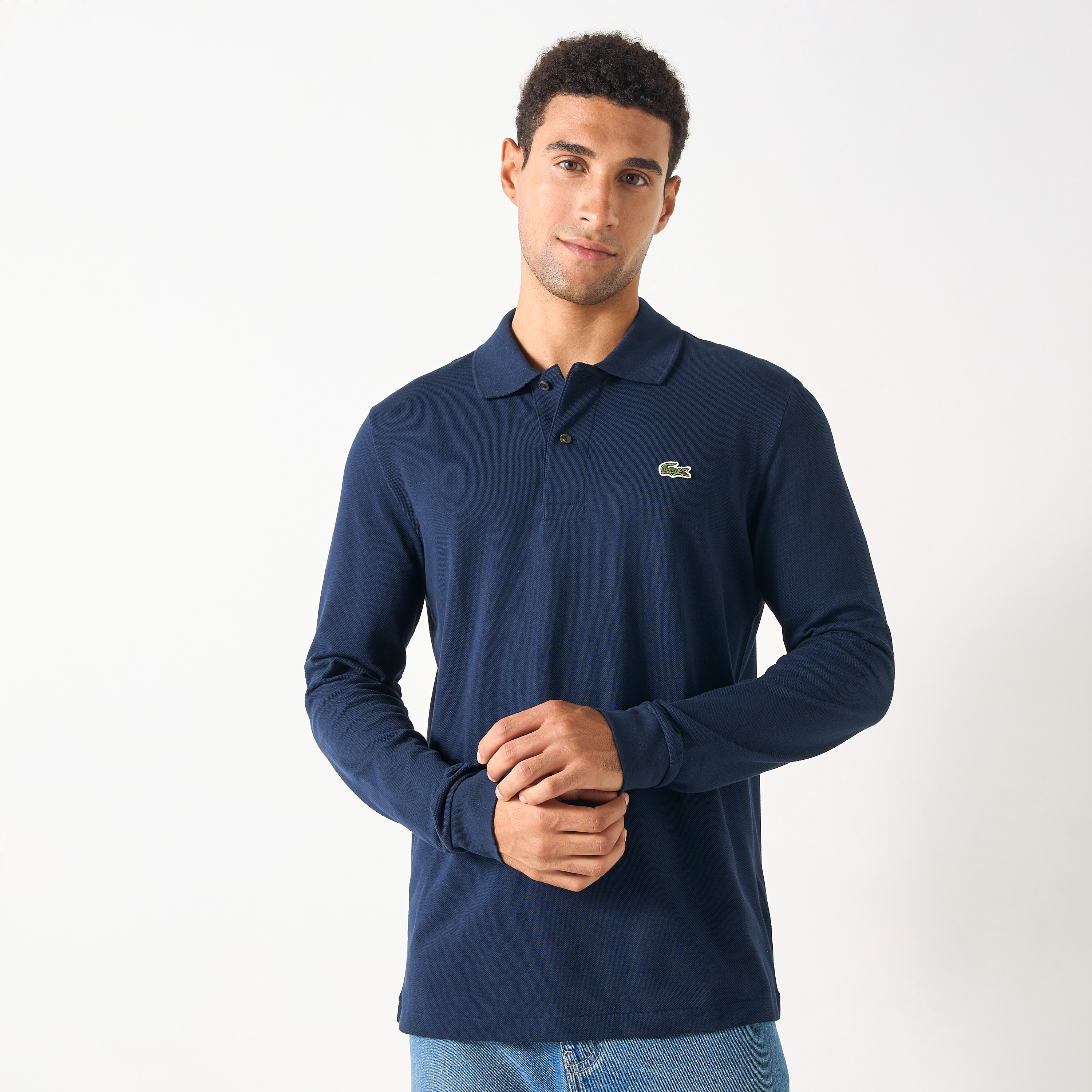 تيشيرت بولو بأكمام طويلة وزخارف شعار من لاكوست-men-clothing-tshirtsandpolos-polos-image-1
